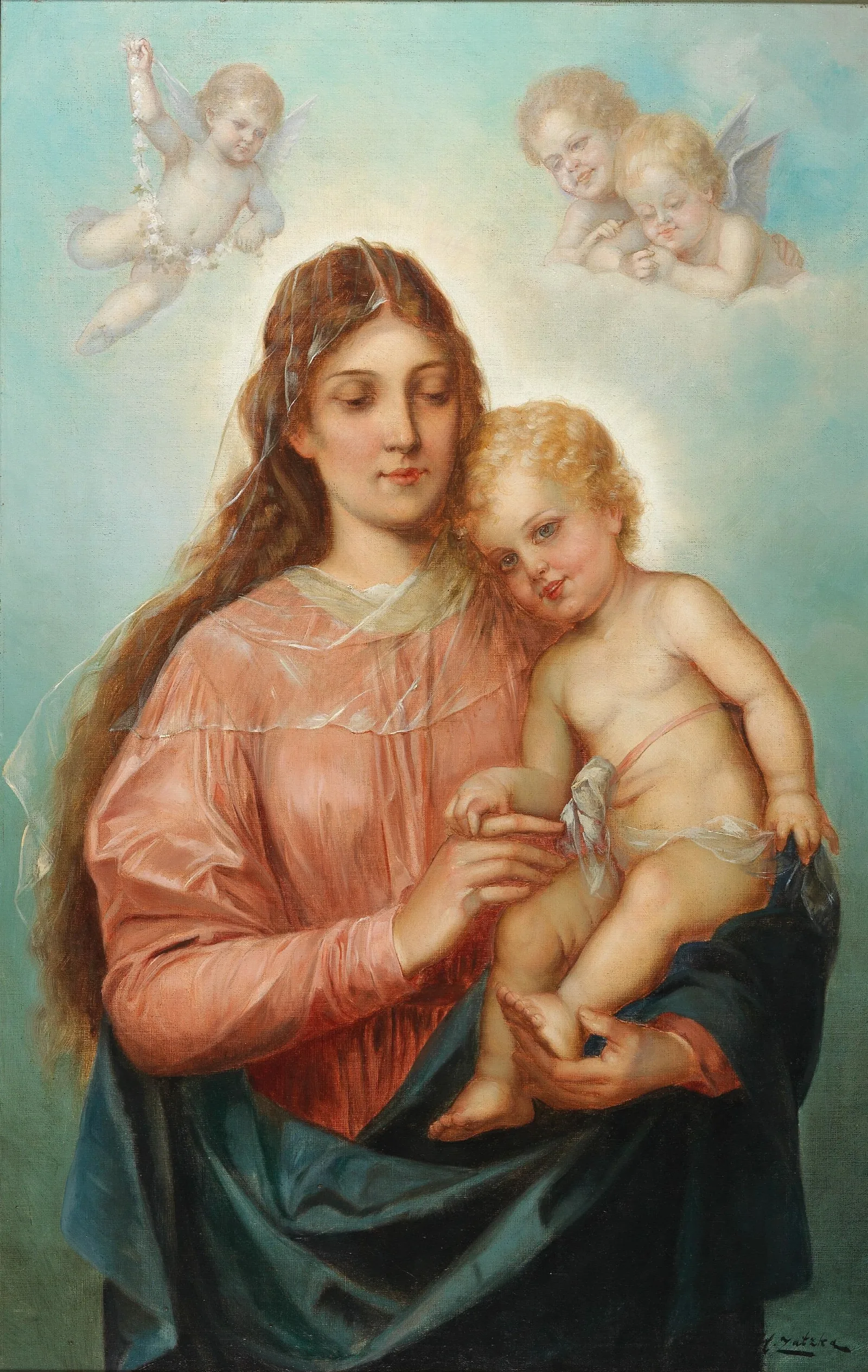 Madonna With Christ Child And Putti Wall Art by Hans Zatzka - Canvas Print