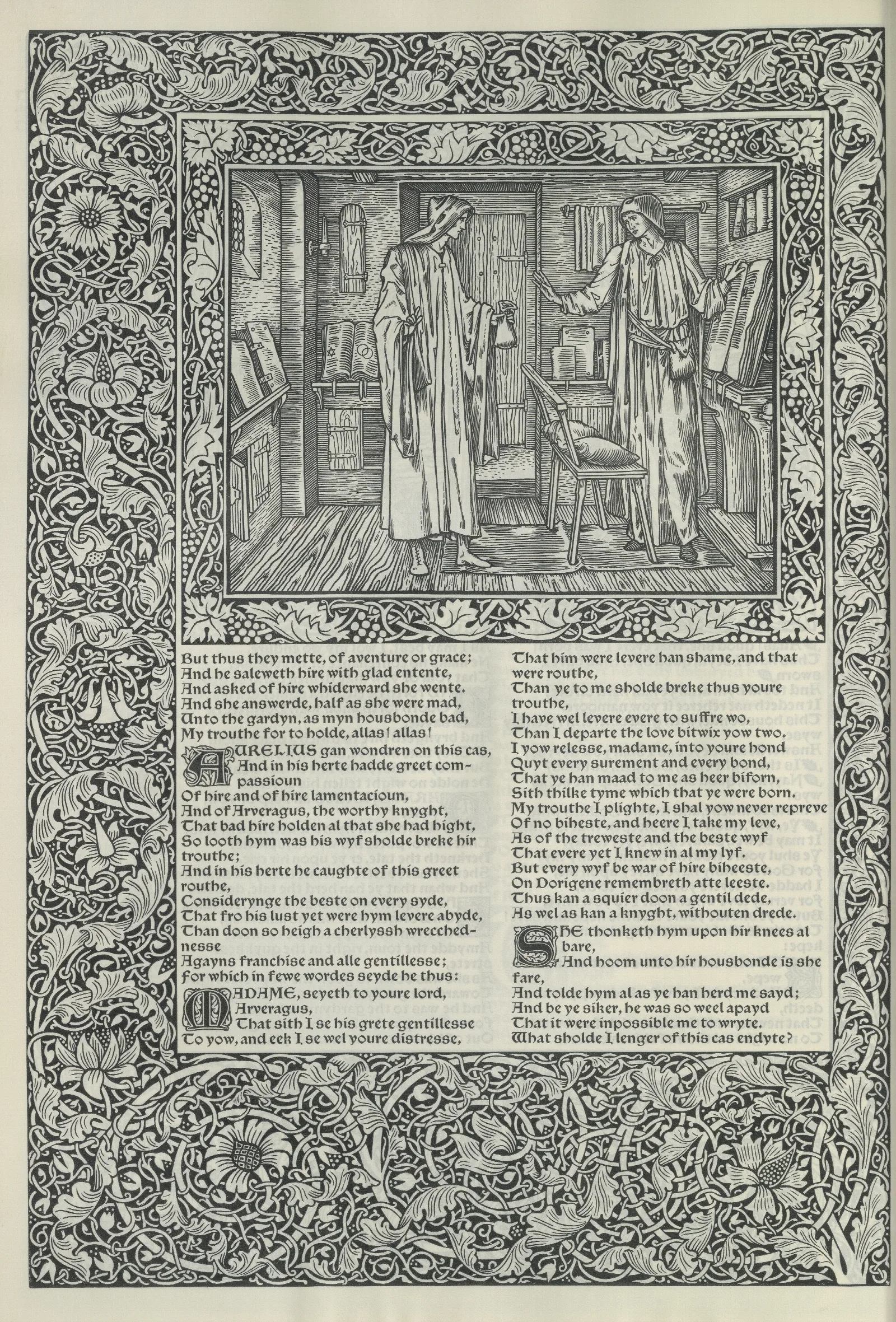 The Works Of Geoffrey Chaucer Pl 28 Wall Art by Sir Edward Coley Burne-Jones - Canvas Print