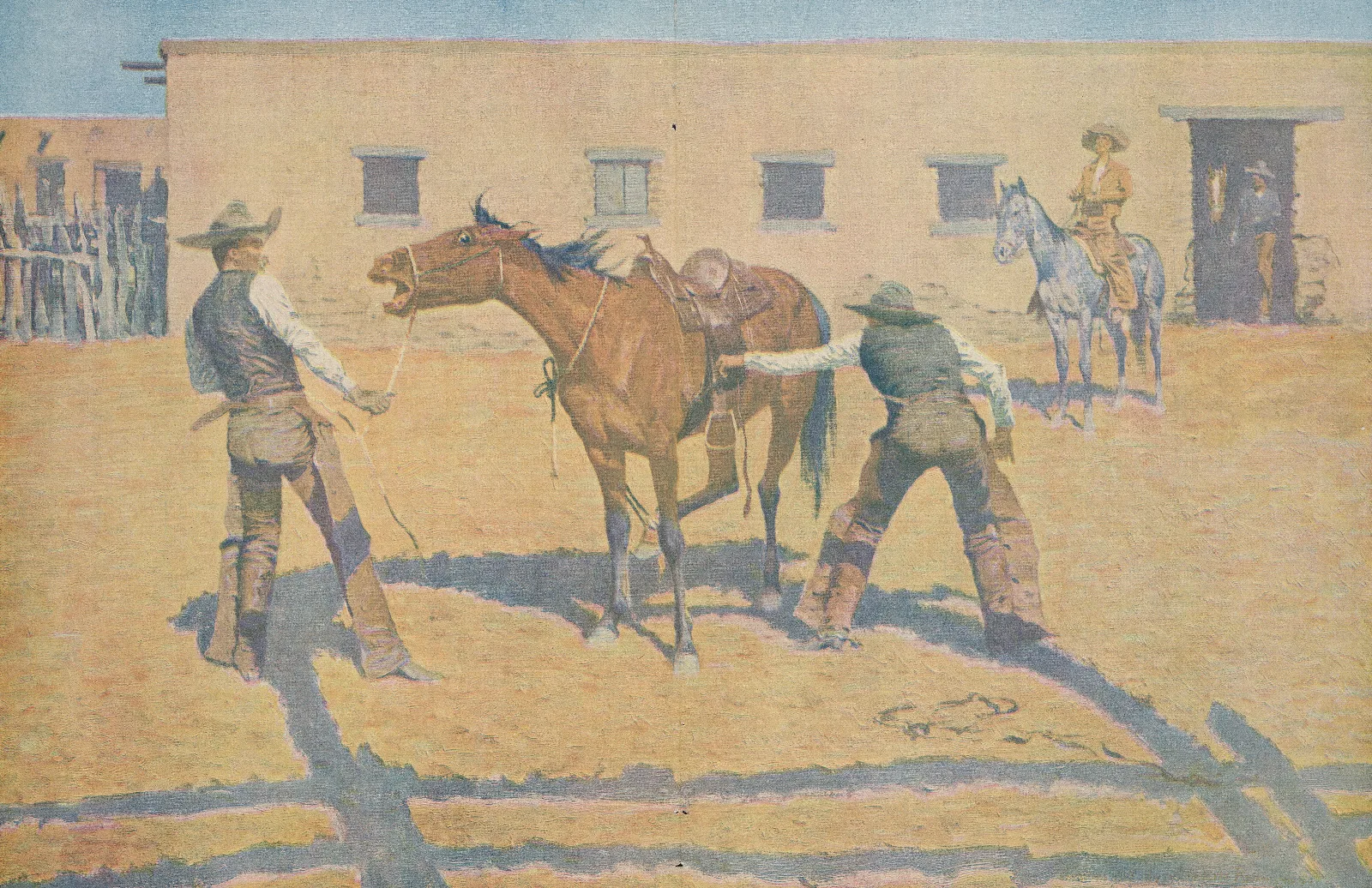 His First Lesson Wall Art by Frederic Remington - Canvas Print
