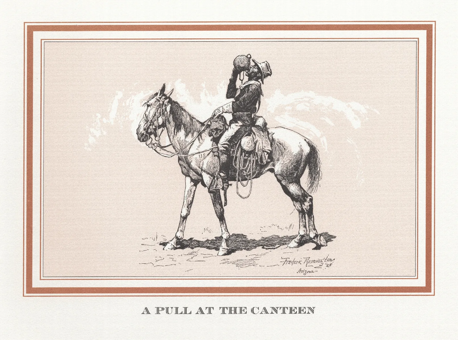 A Pull At The Canteen Wall Art by Frederic Remington - Canvas Print
