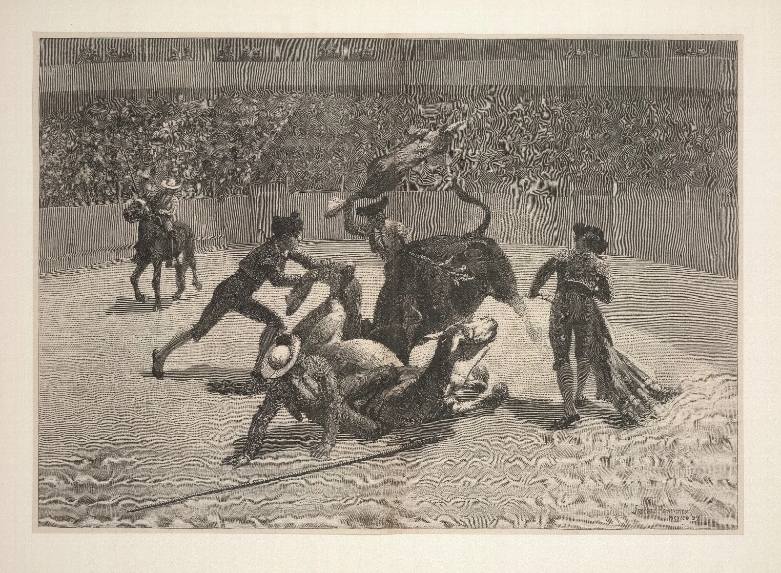 A Bull Fight In Mexico Wall Art by Frederic Remington - Canvas Print