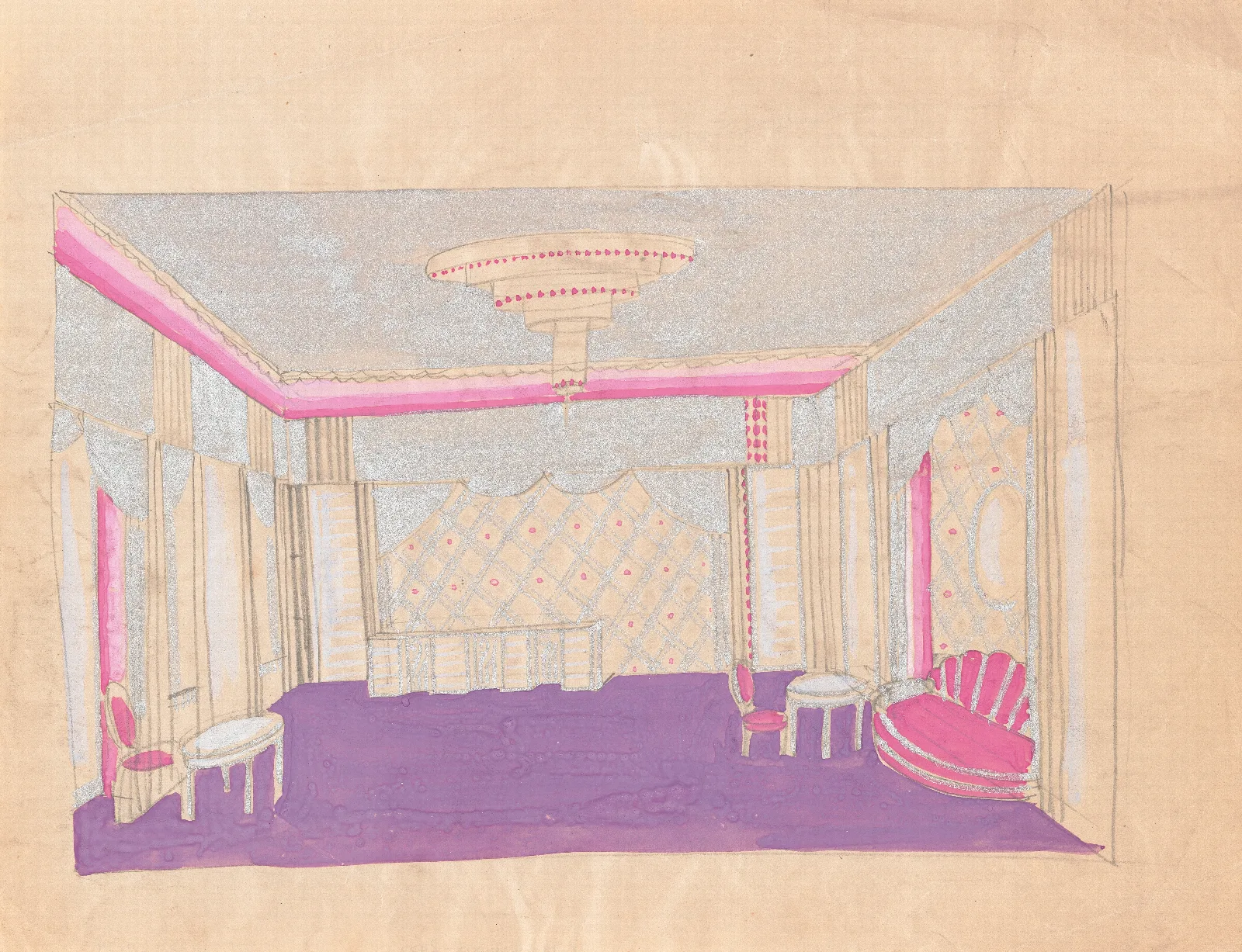Design For The Lentheric Salon Fifth Ave 58th St Savoy Plaza Hotel New York Ny Perspective Sketch Wall Art by Winold Reiss - Canvas Print