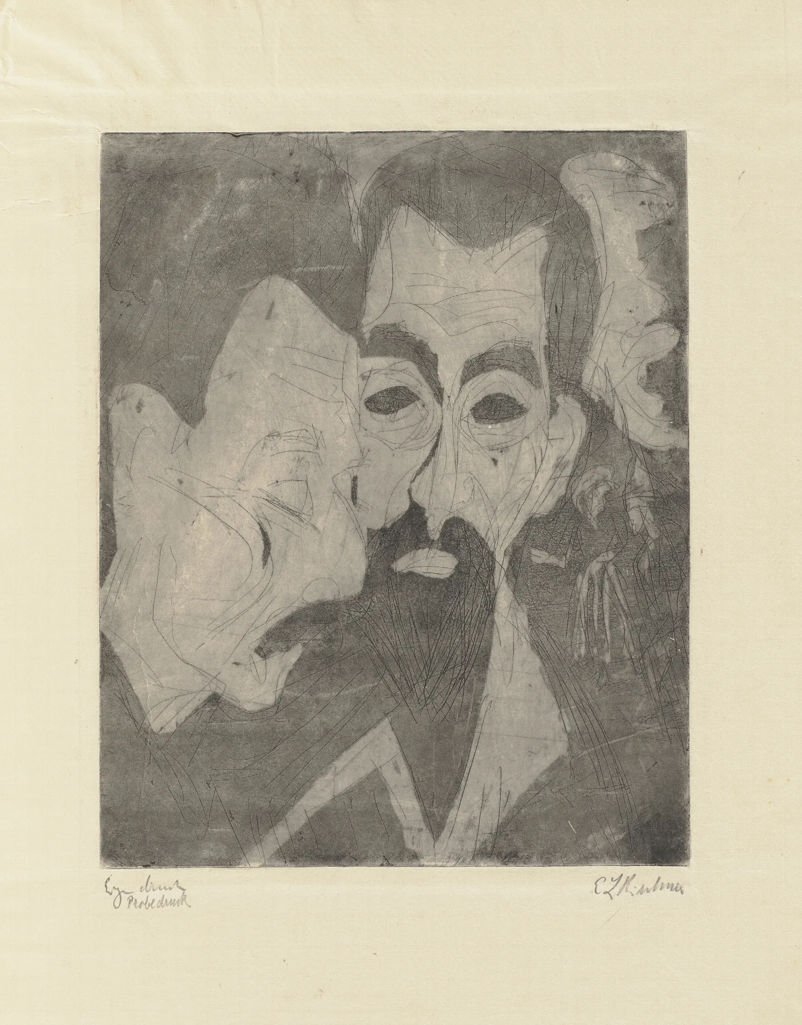Kopfe Zweier Alter Bauern Wall Art by Ernst Ludwig Kirchner - Canvas Print