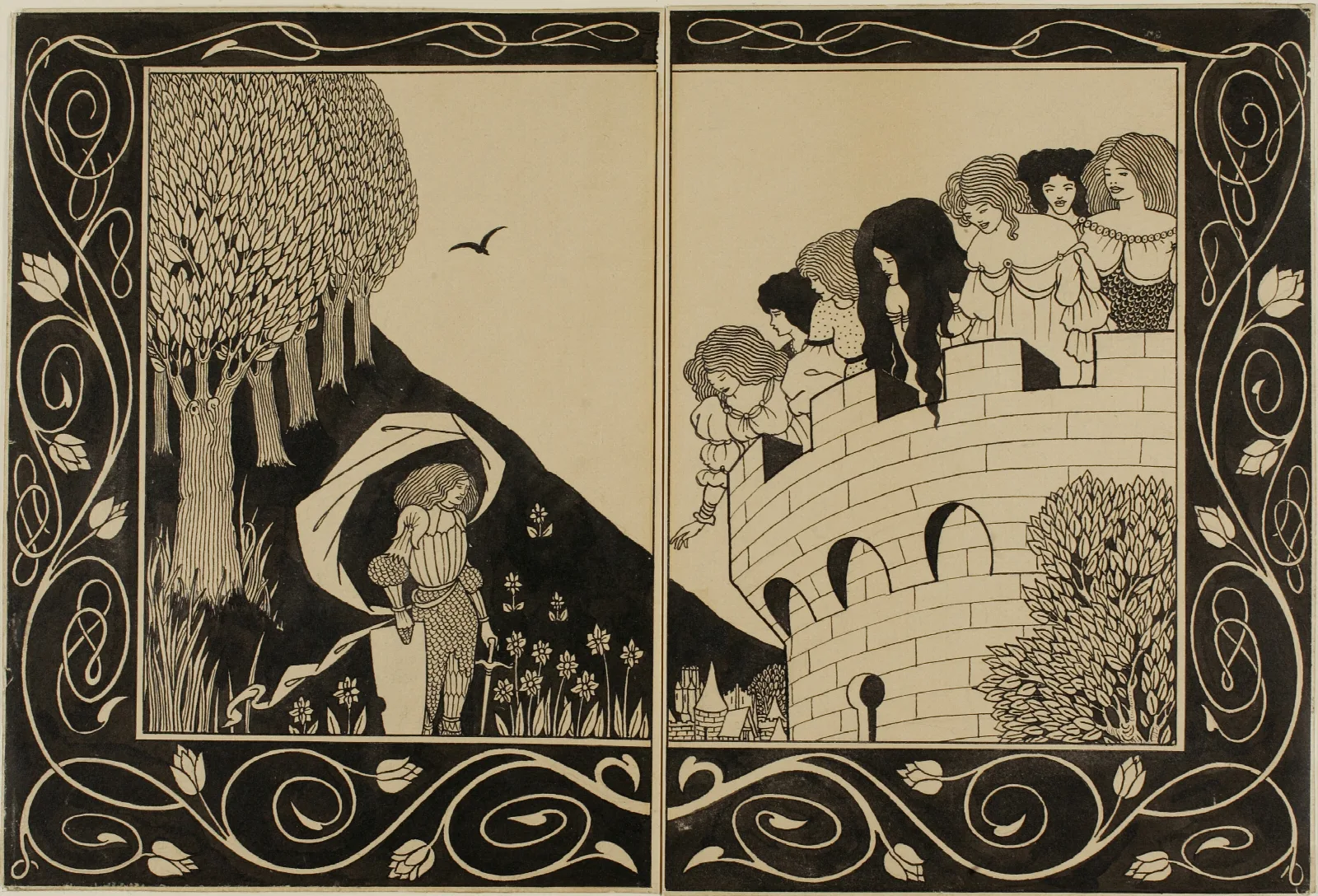 Study For How A Devil In Womans Likeness Would Have Tempted Sir Bors Wall Art by Aubrey Vincent Beardsley - Canvas Print