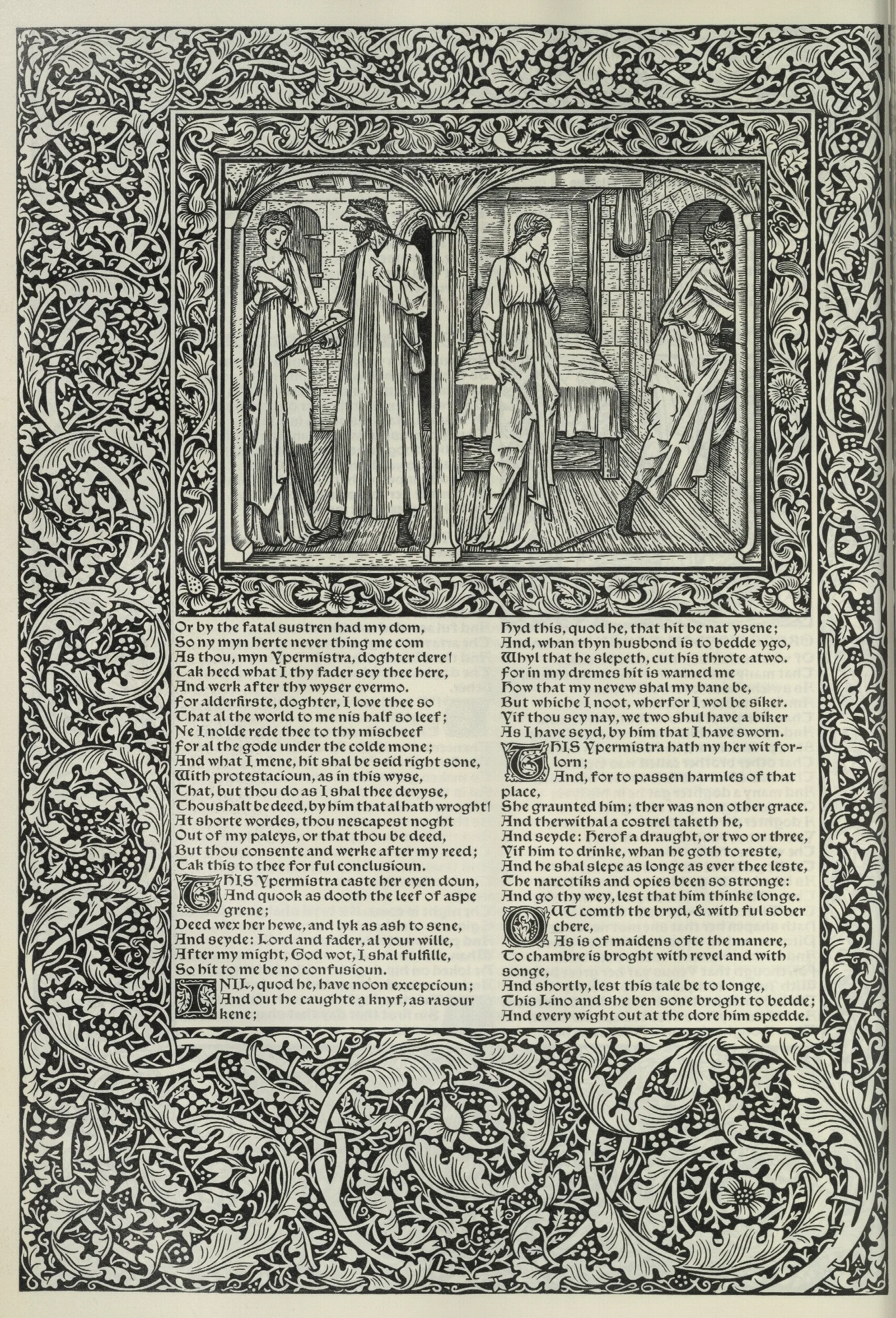 The Works Of Geoffrey Chaucer Pl 70 Wall Art by Sir Edward Coley Burne-Jones - Canvas Print