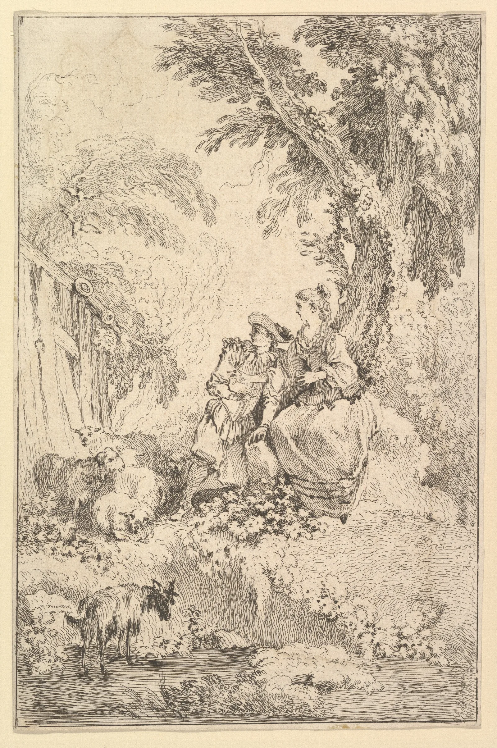 Surprised Young Couple Under A Tree Wall Art by François Boucher - Canvas Print