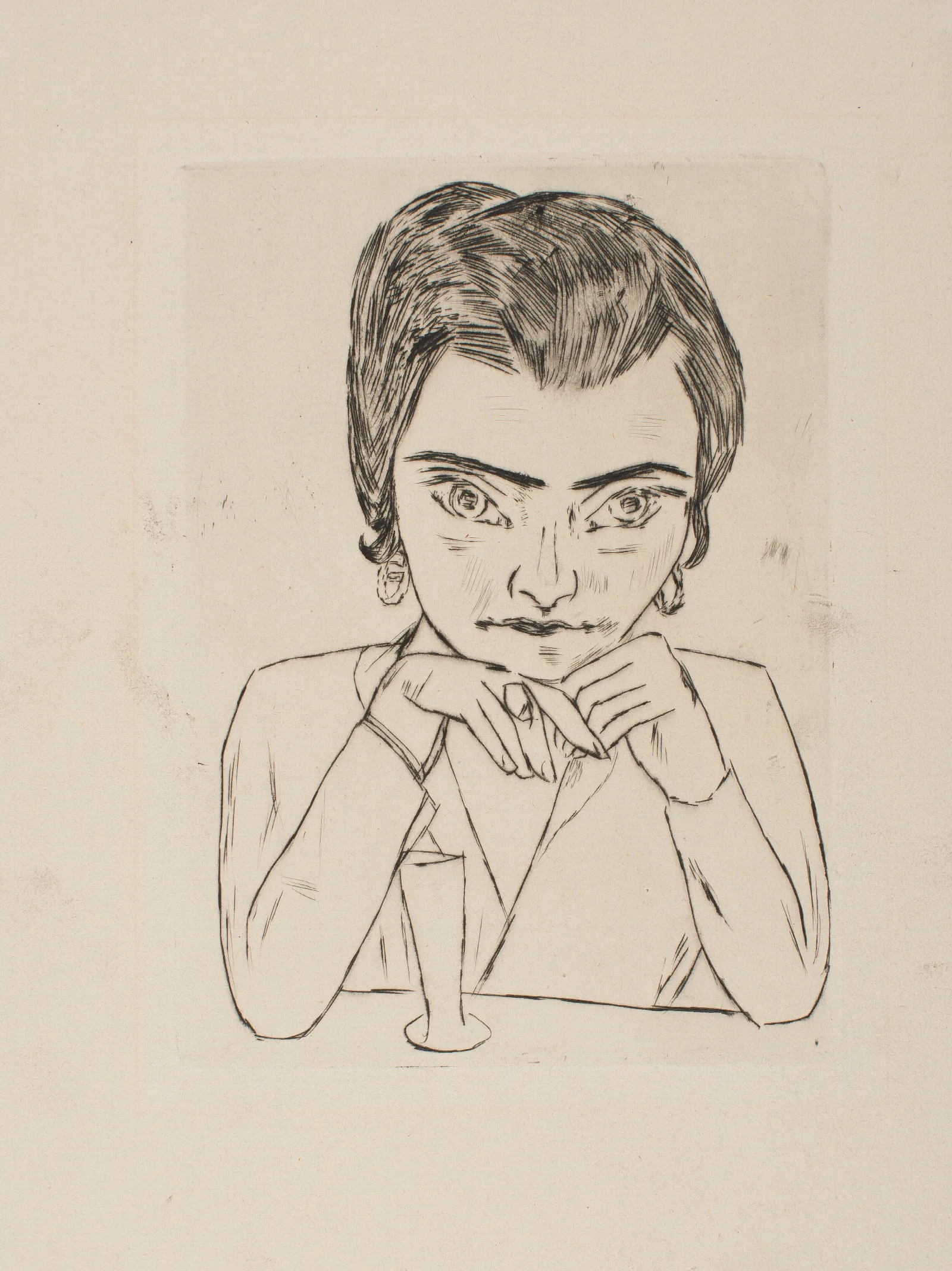 Portrait Of Naila Leaning On Her Arms With Glass Wall Art by Max Beckmann - Canvas Print