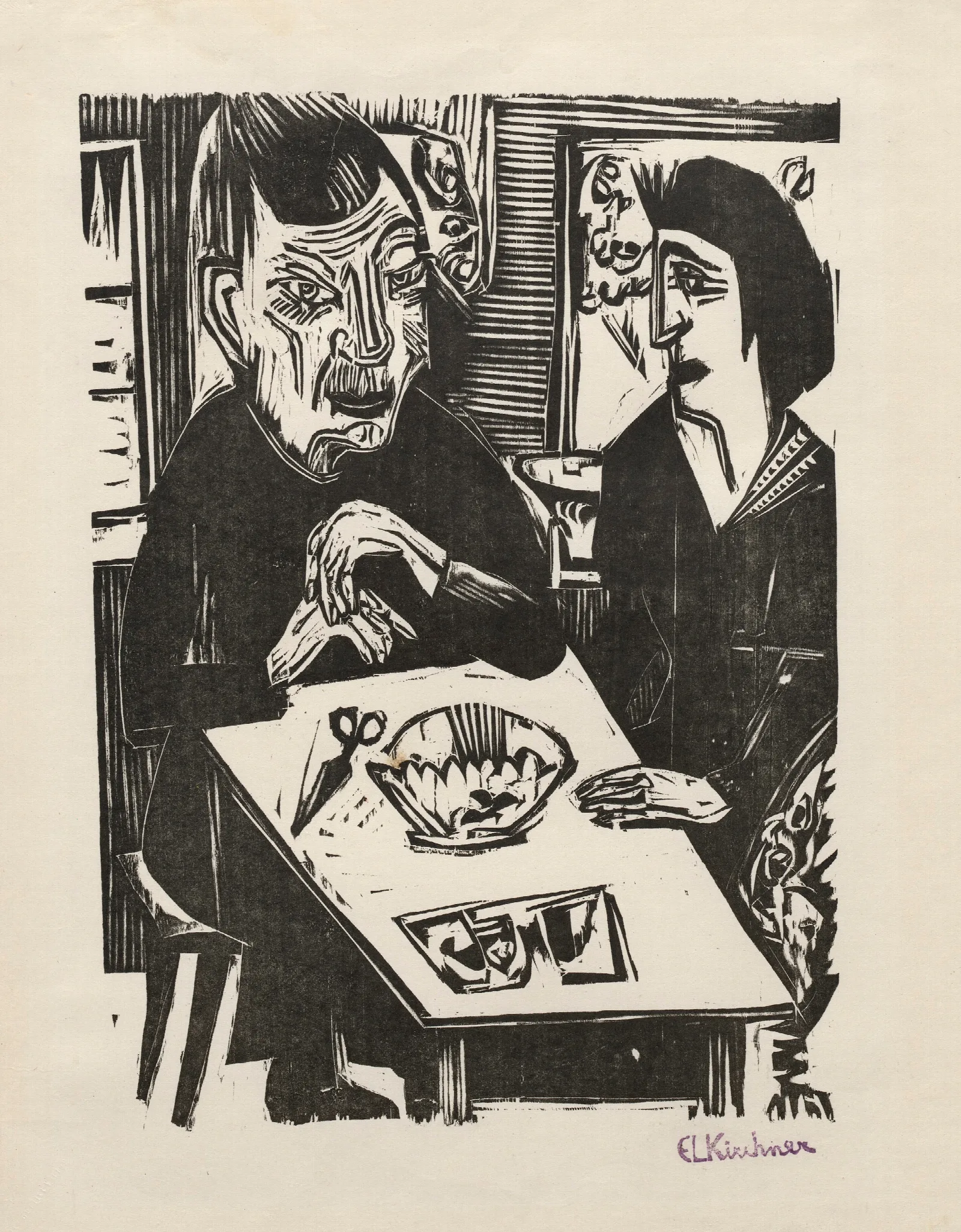 Old Woman And Young Woman Wall Art by Ernst Ludwig Kirchner - Canvas Print