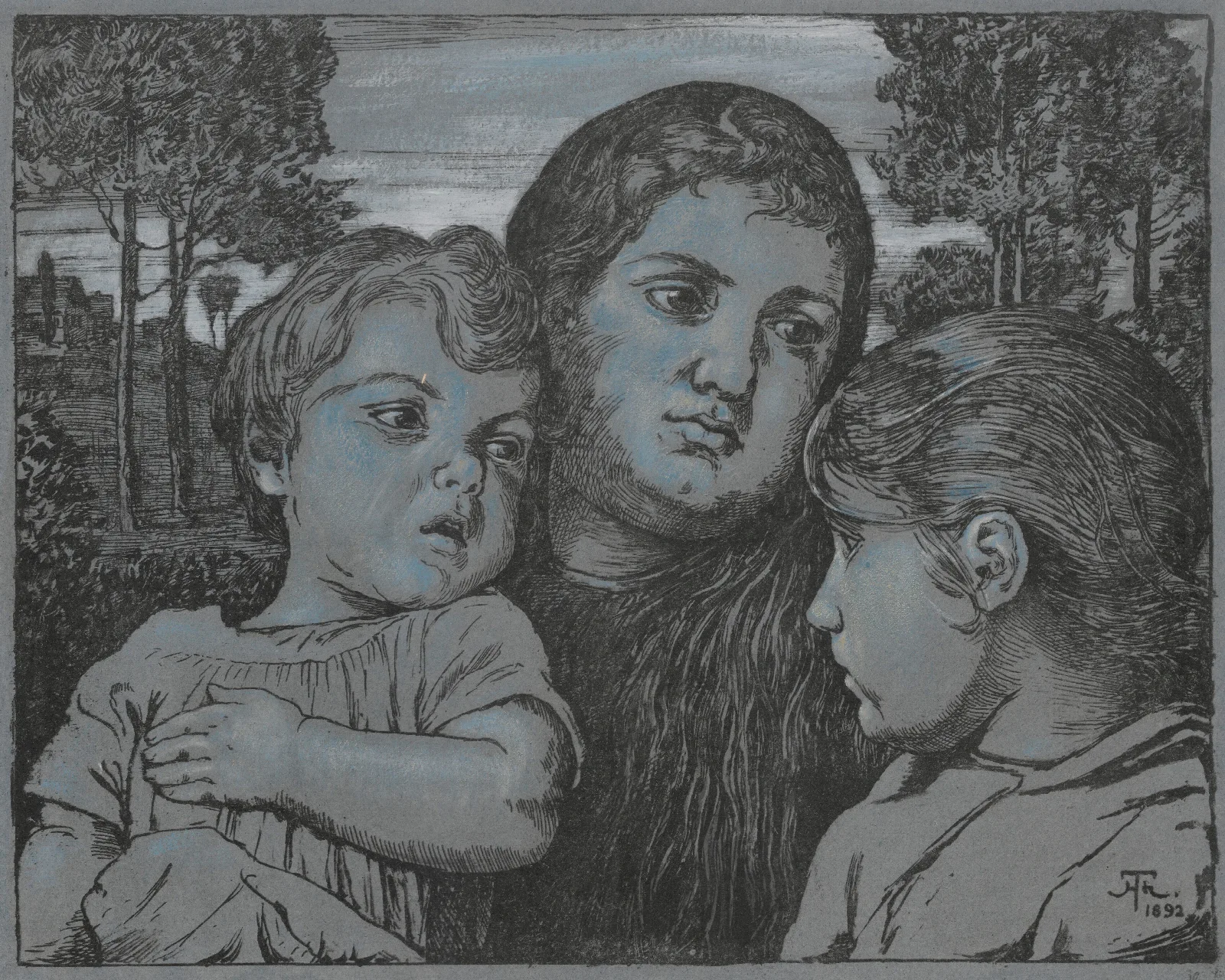Portrait Of The Artists Wife Celli With Two Children Against The Background Of A Landscape Wall Art by Hans Thoma - Canvas Print