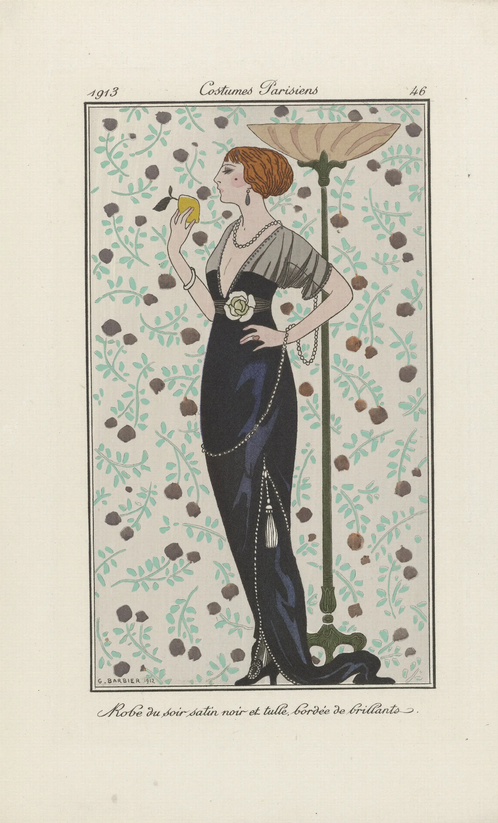 Robe Du Soir Satin Noir Et Tulle Bordee De Brillants Wall Art by George Barbier - Canvas Print