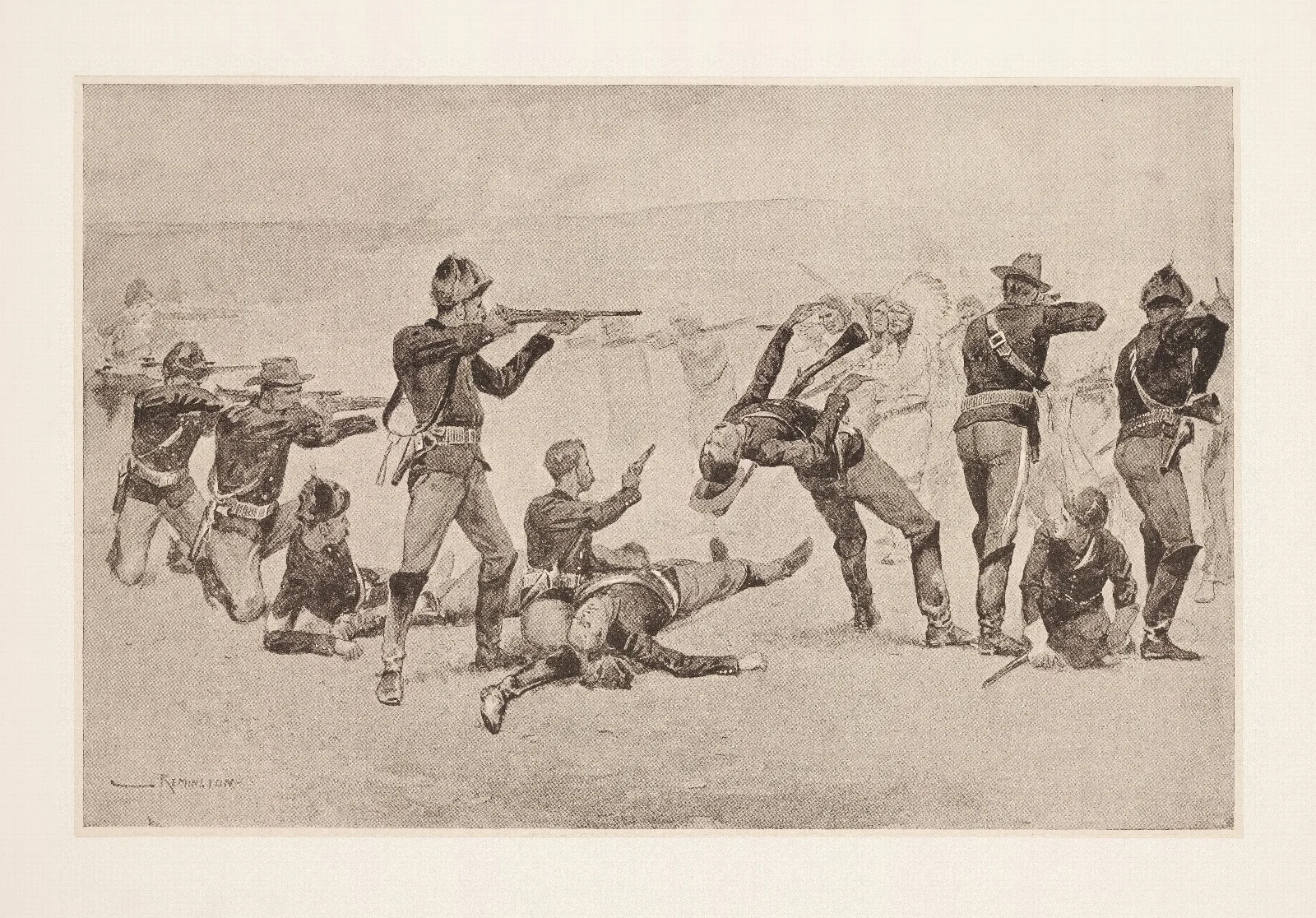 The Opening Of The Fight At Wounded Knee Wall Art by Frederic Remington - Canvas Print