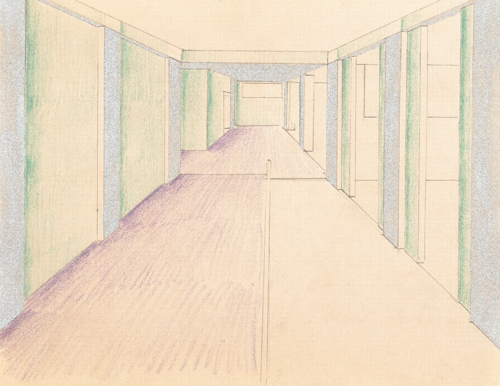 Interior Design Drawings For Unidentified Rooms Sketch For Hallway Colored Green And Purple Wall Art by Winold Reiss - Canvas Print