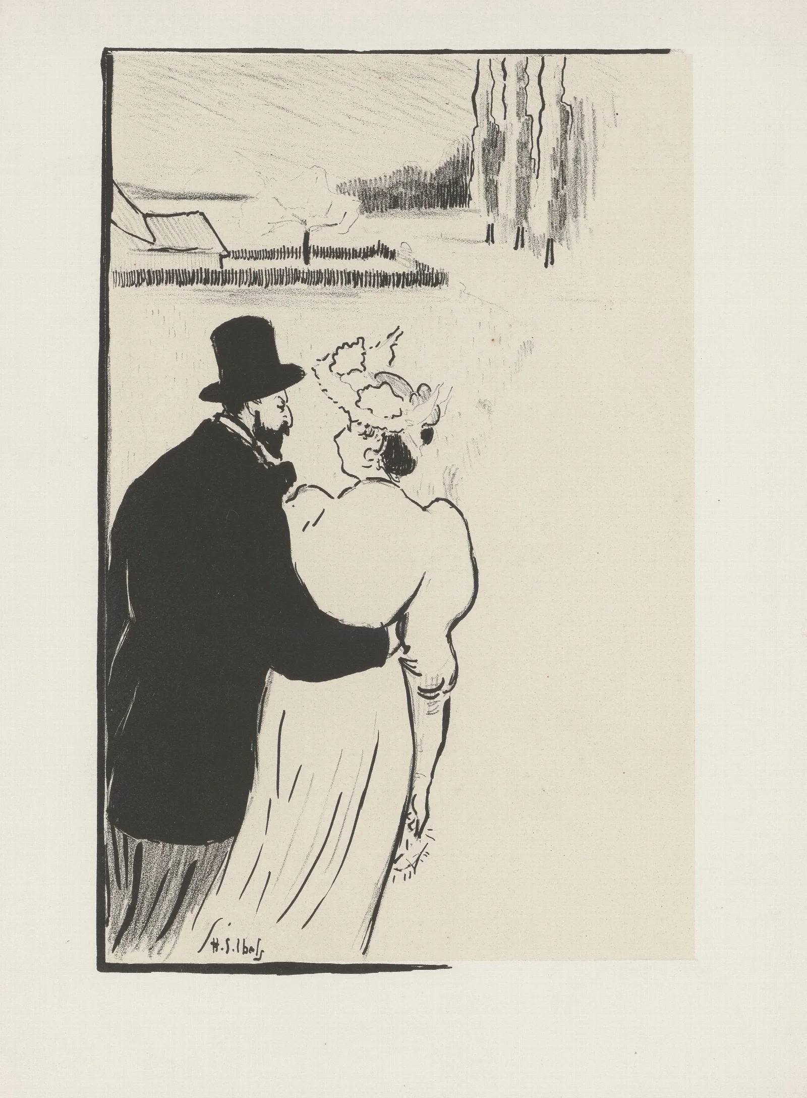 Couple En Promenade Sur Un Chemin Conduisant A Une Maison Wall Art by Henri-Gabriel Ibels - Canvas Print