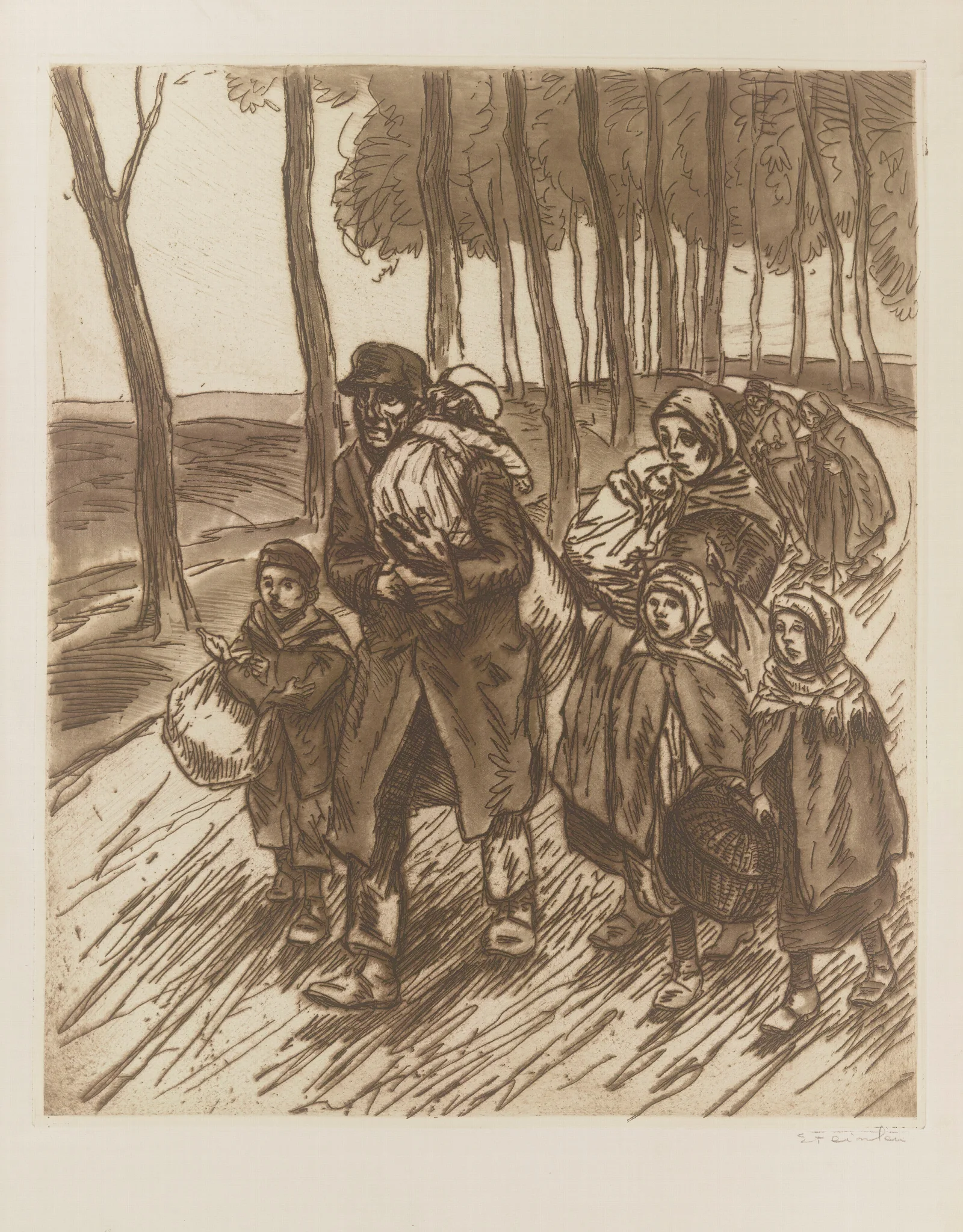 Famille En Fuite Wall Art by Théophile Alexandre Steinlen - Canvas Print