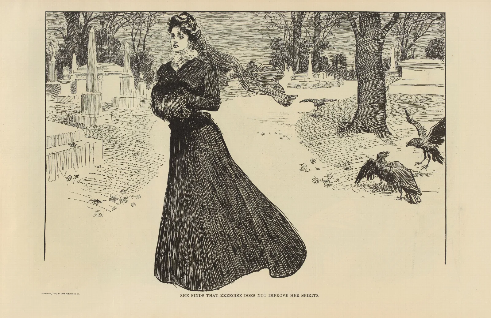 She Finds That Exercise Does Not Improve Her Spirits Wall Art by Charles Dana Gibson - Canvas Print