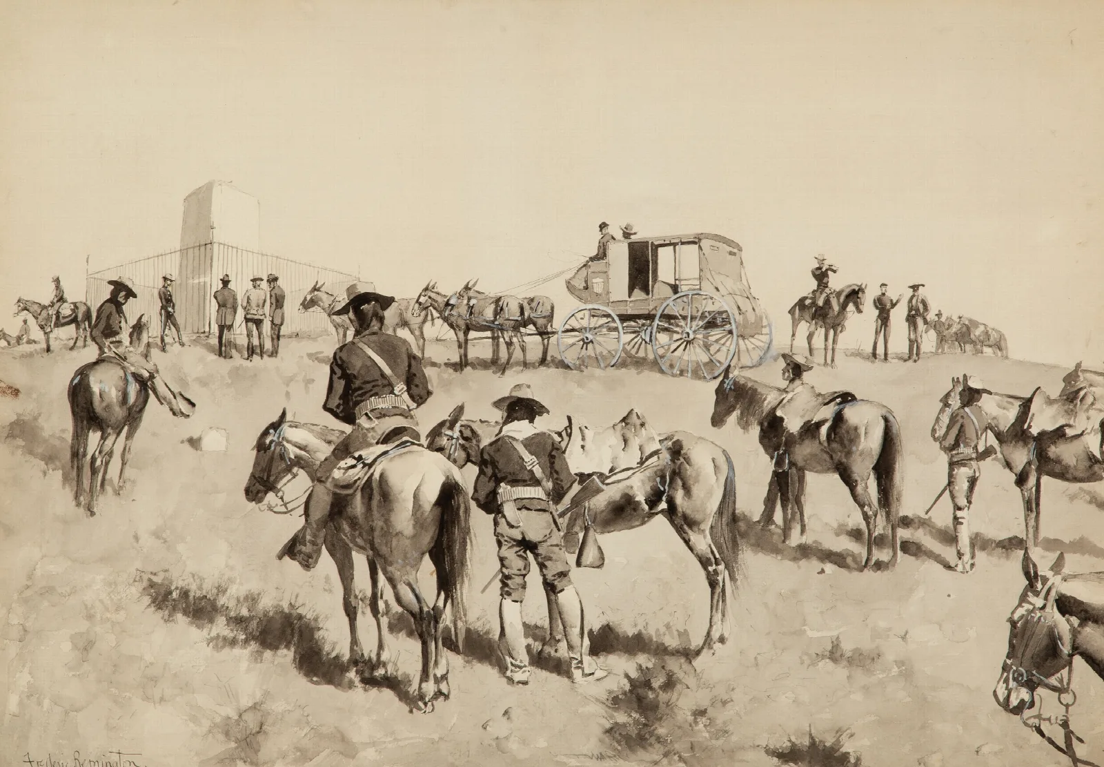 On The Bighorn Wall Art by Frederic Remington - Canvas Print