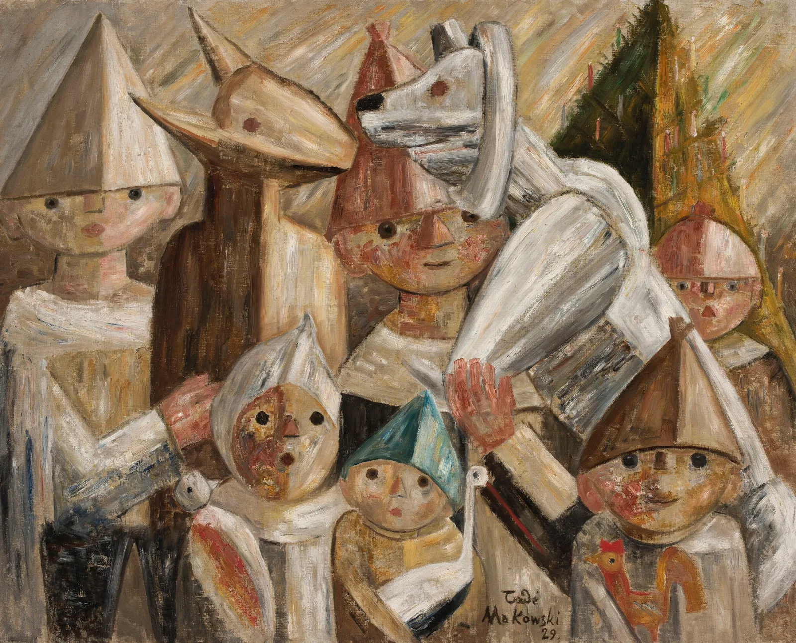 Children With Turon A Caroller Dressed As Horn Animal Wall Art by Tadeusz Makowski - Canvas Print