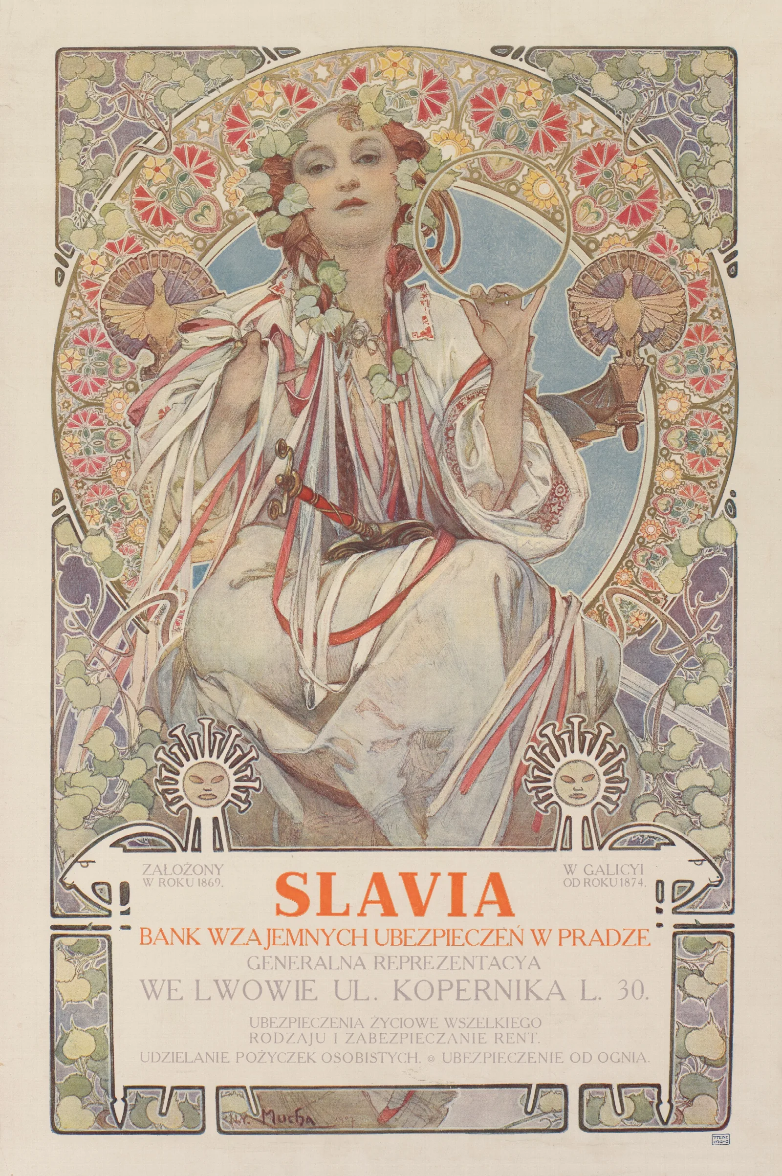 Lavia Bank Wzajemnych Ubezpieczen W Pradze Generalna Reprezentacya We Lwowie Wall Art by Alphonse Mucha - Canvas Print