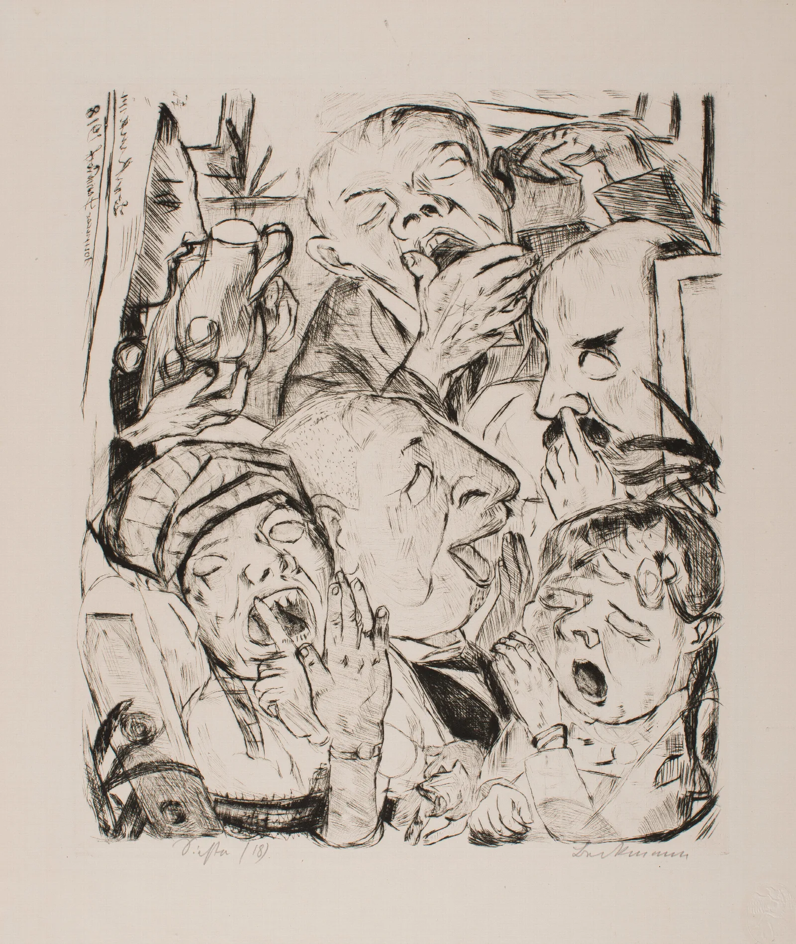 The Yawners Plate 7 From The Portfolio Faces 2 Wall Art by Max Beckmann - Canvas Print