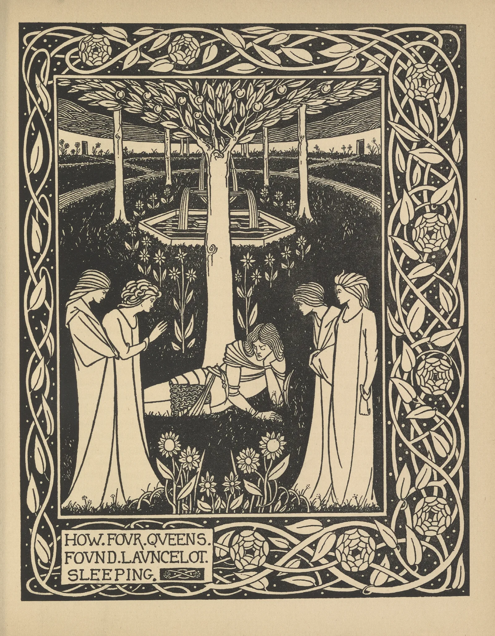 How Four Queens Found Launcelot Sleeping Wall Art by Aubrey Vincent Beardsley - Canvas Print