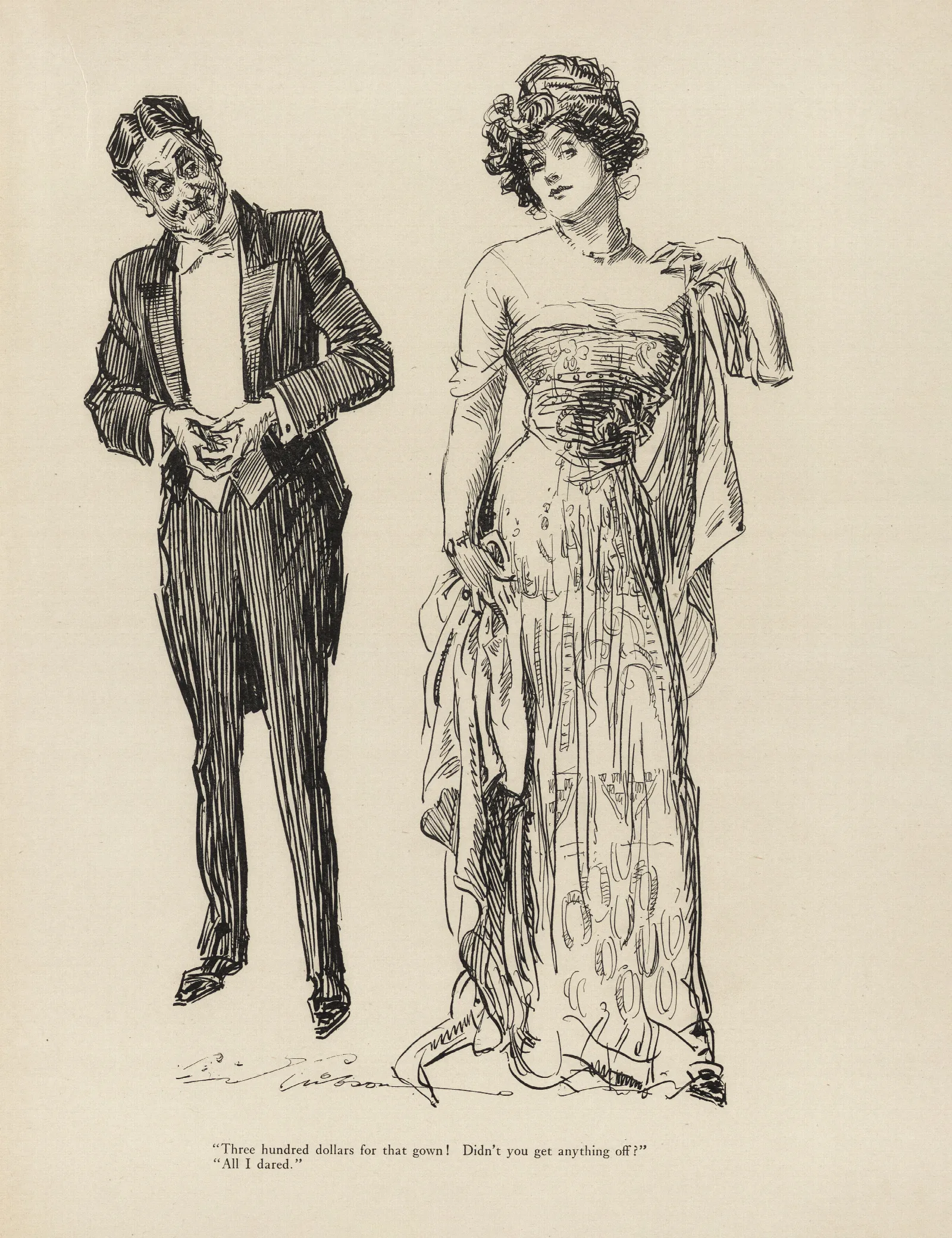Three Hundred Dollars For That Gown Didnt You Get Anything Off Wall Art by Charles Dana Gibson - Canvas Print