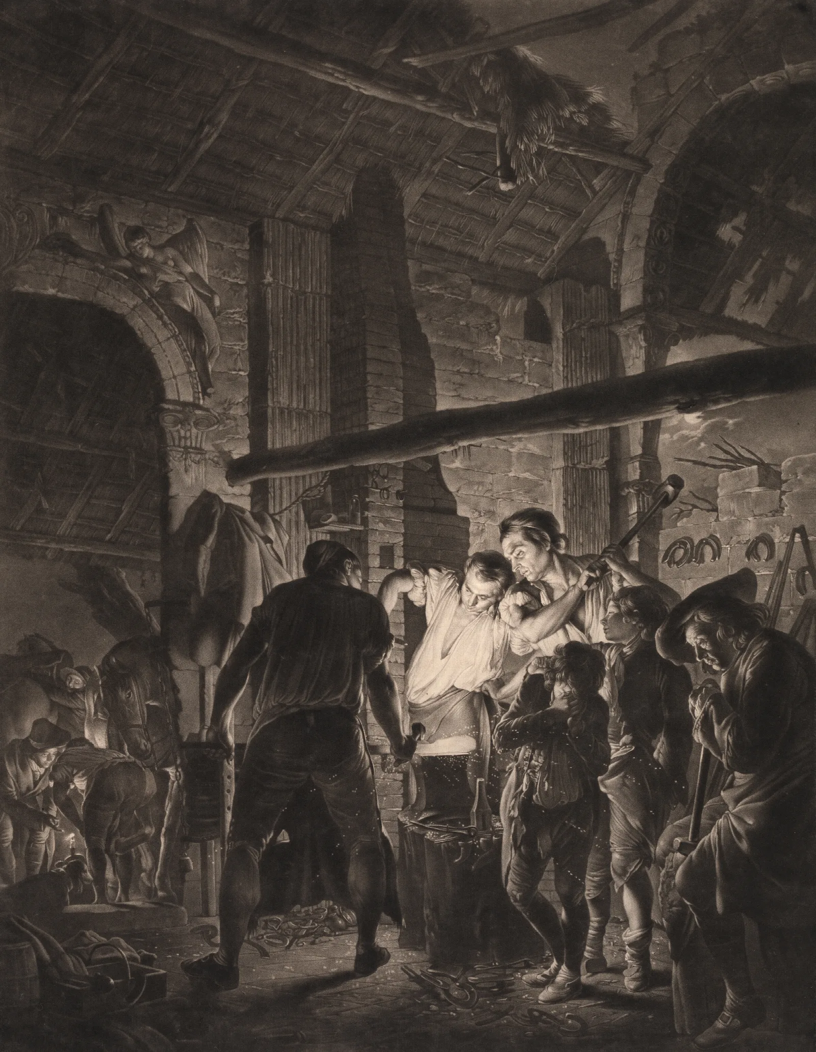A Blacksmiths Shop Wall Art by Joseph Wright of Derby - Canvas Print