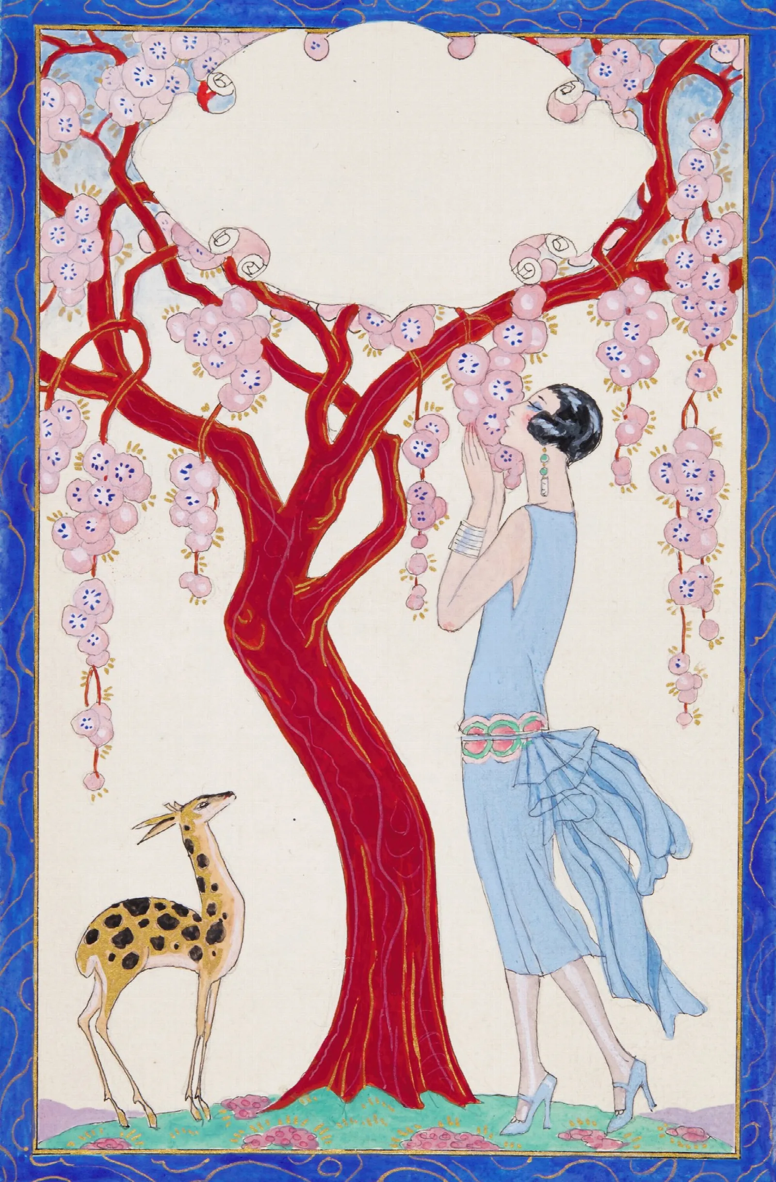 Femme Faon Et Arbre Rouge Wall Art by George Barbier - Canvas Print