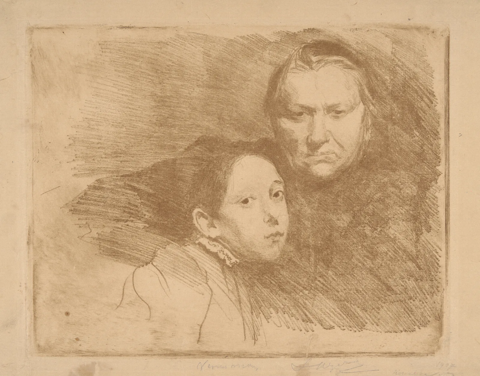 Mrs Kowalska With Her Daughter Wall Art by Leon Wyczółkowski - Canvas Print