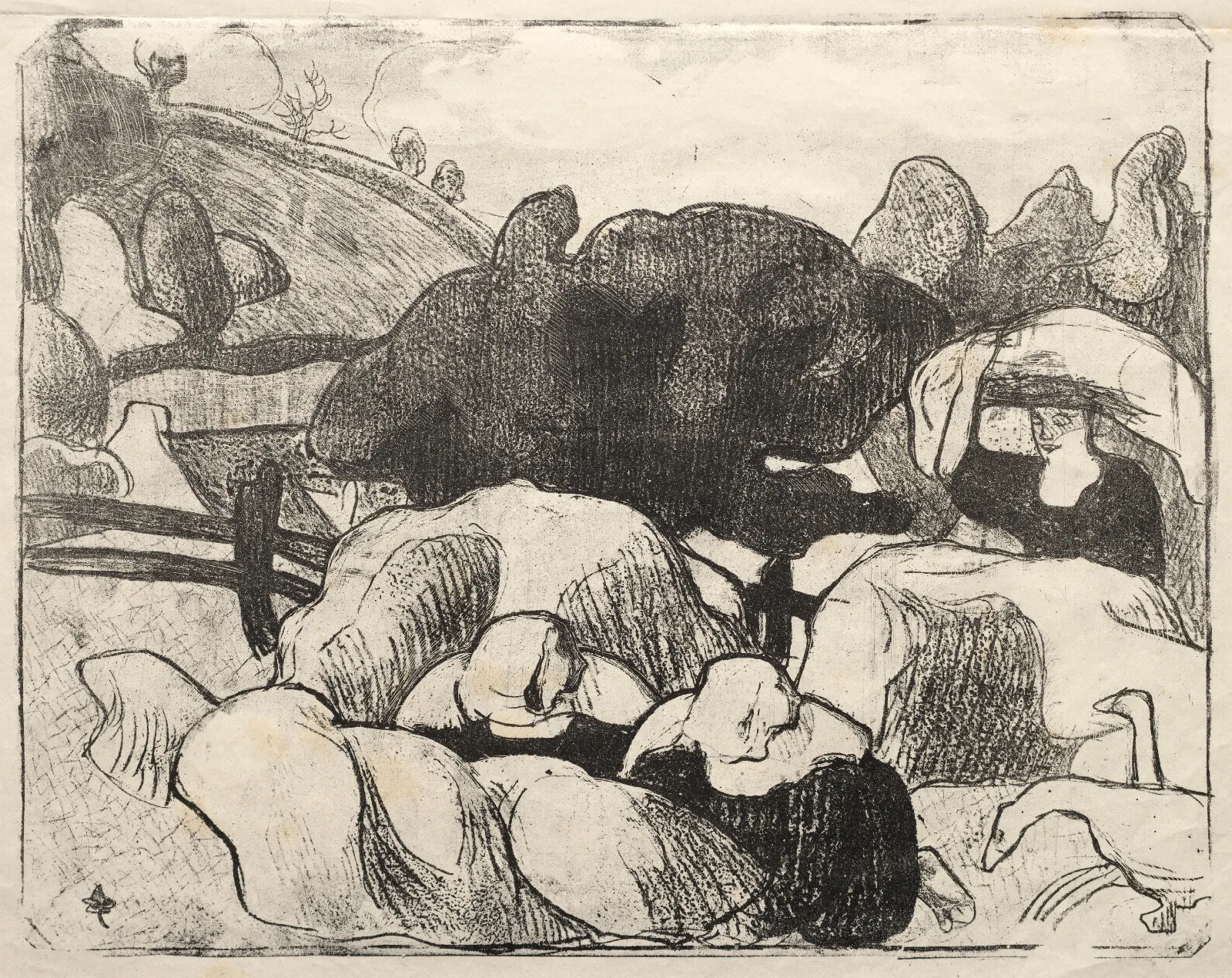 Breton Women Making Haystacks Wall Art by Emile Bernard - Canvas Print