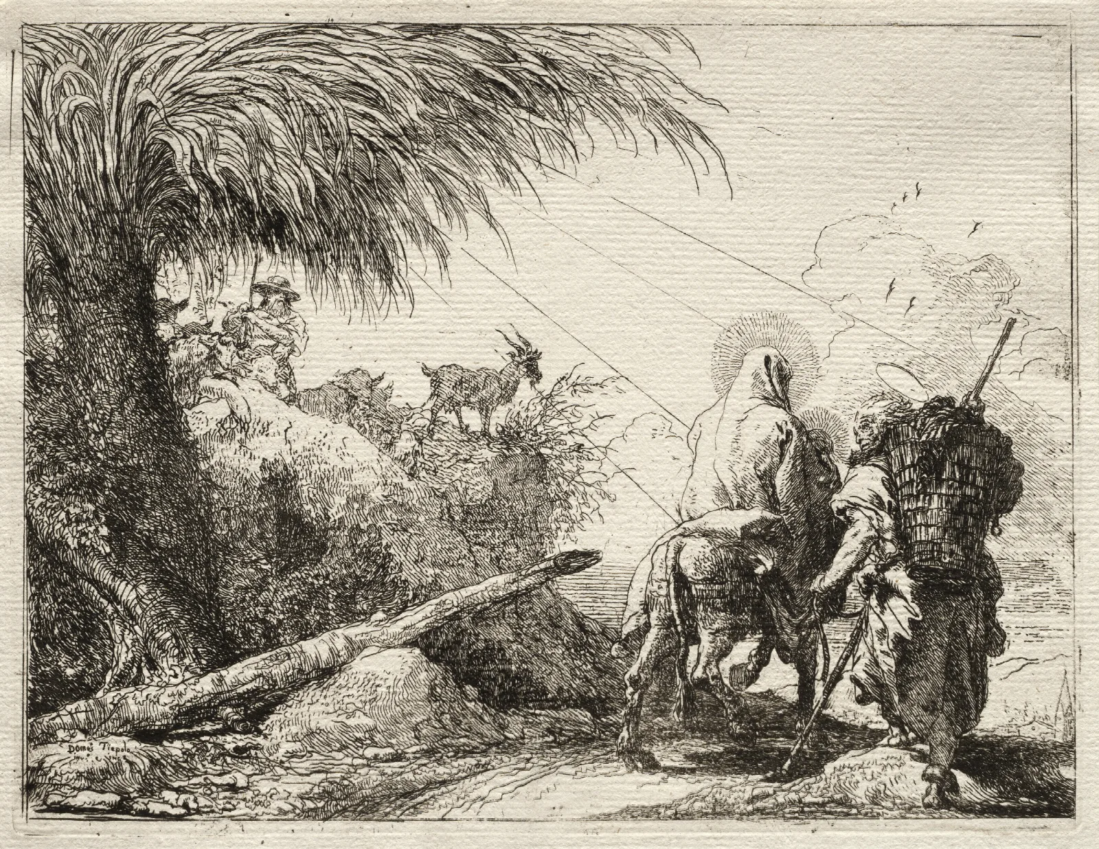 The Holy Family And The Palm Tree Wall Art by Giovanni Domenico Tiepolo - Canvas Print