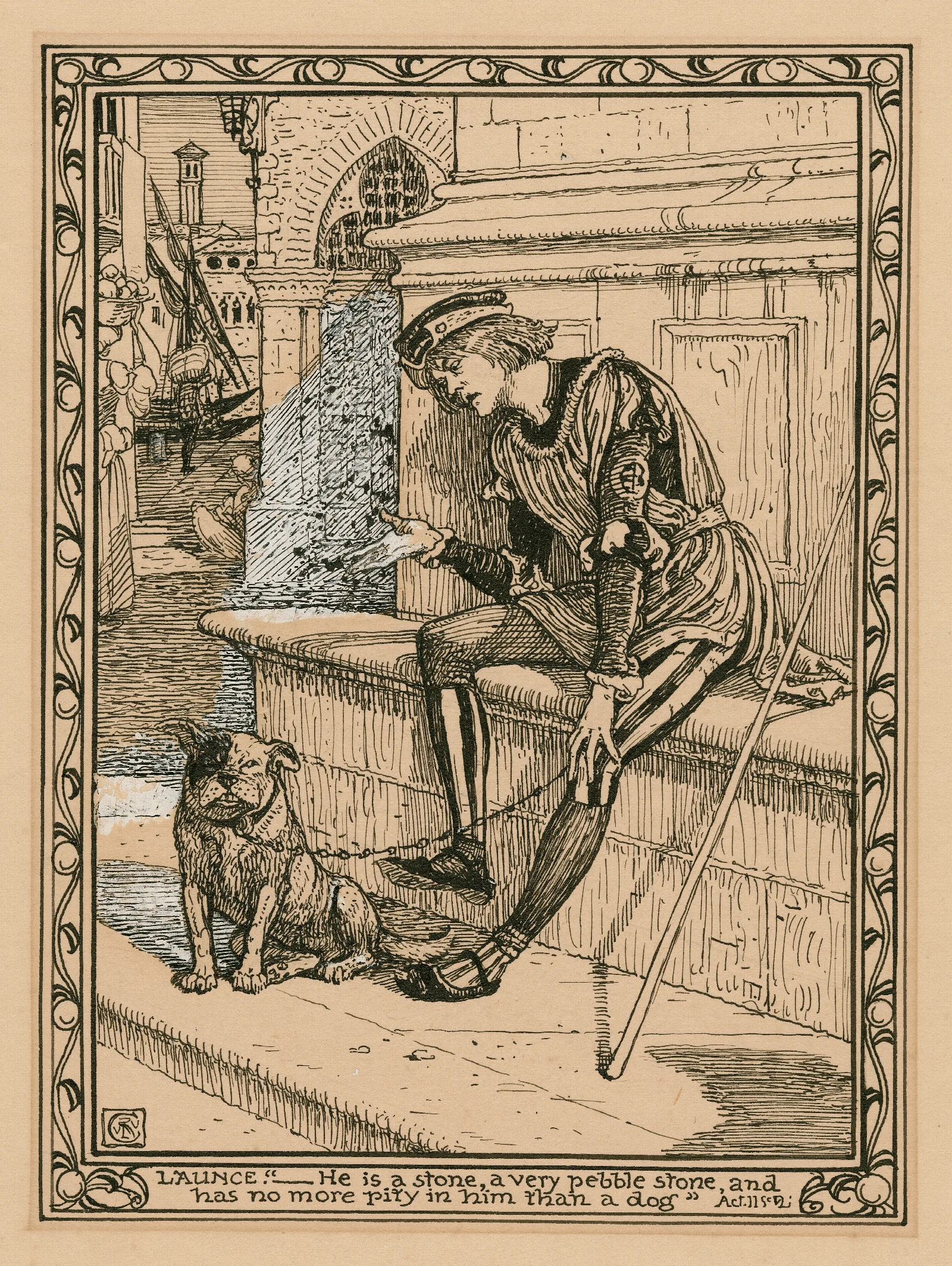 Launce He Is A Stone A Very Pebble Stone And Has No More Pity In Him Than A Dog Act Ii Sc 2 Wall Art by Walter Crane - Canvas Print
