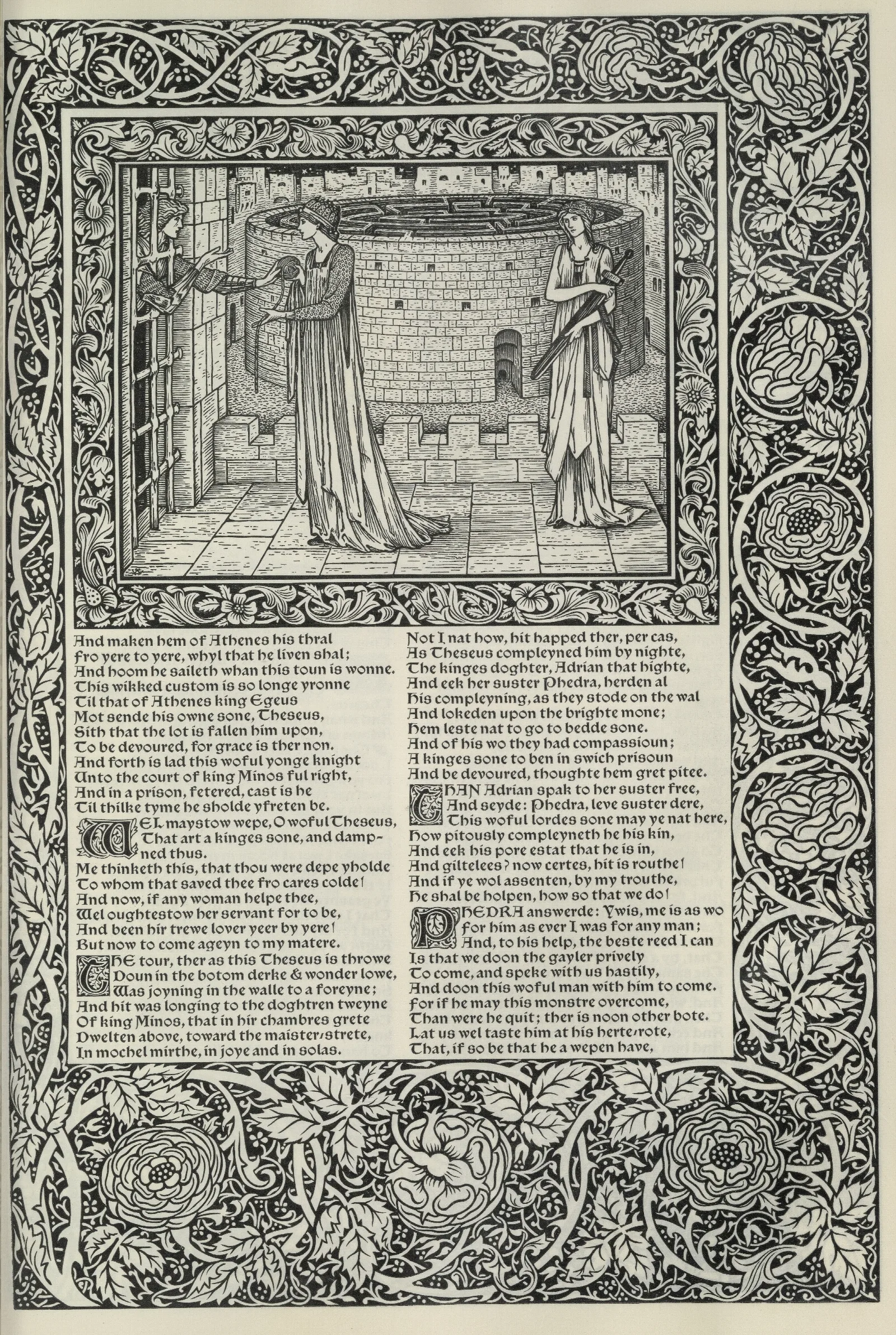 The Works Of Geoffrey Chaucer Pl 65 Wall Art by Sir Edward Coley Burne-Jones - Canvas Print