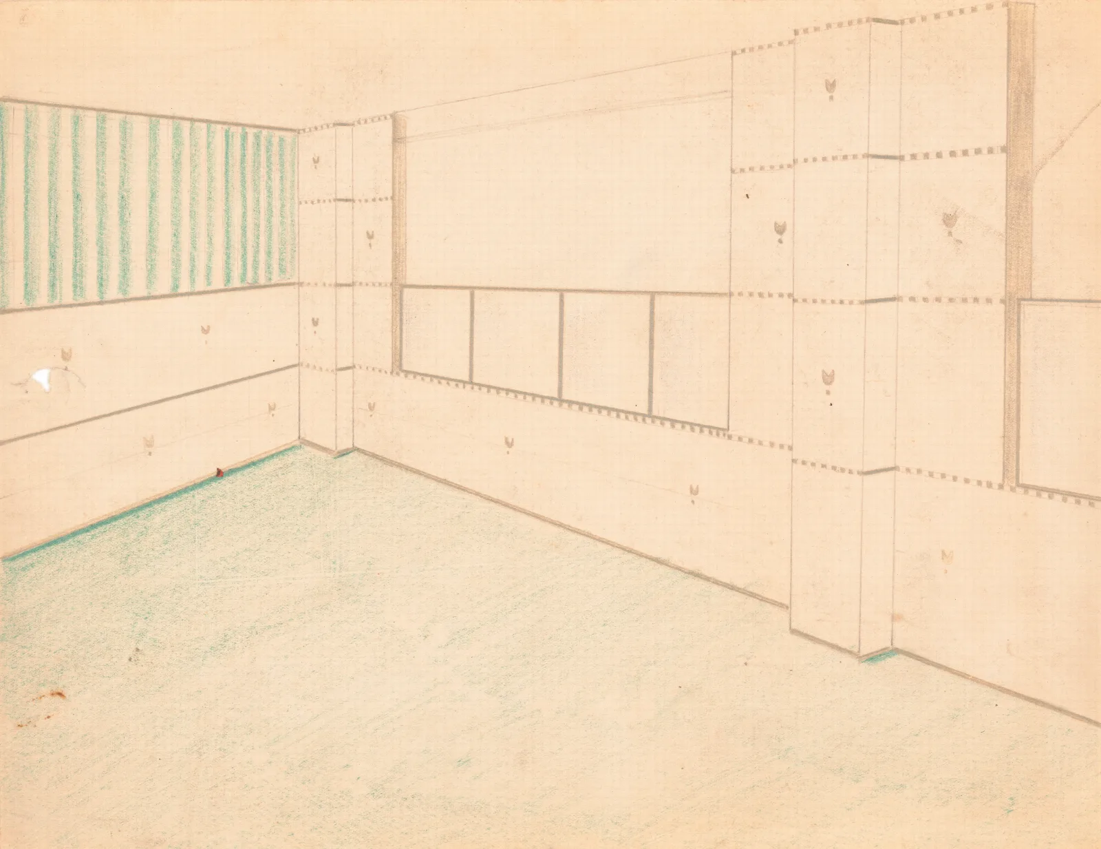 Interior Design Drawings For Unidentified Rooms Sketch For Interior With Green Coloring And Floral Pattern On Wall Wall Art by Winold Reiss - Canvas Print