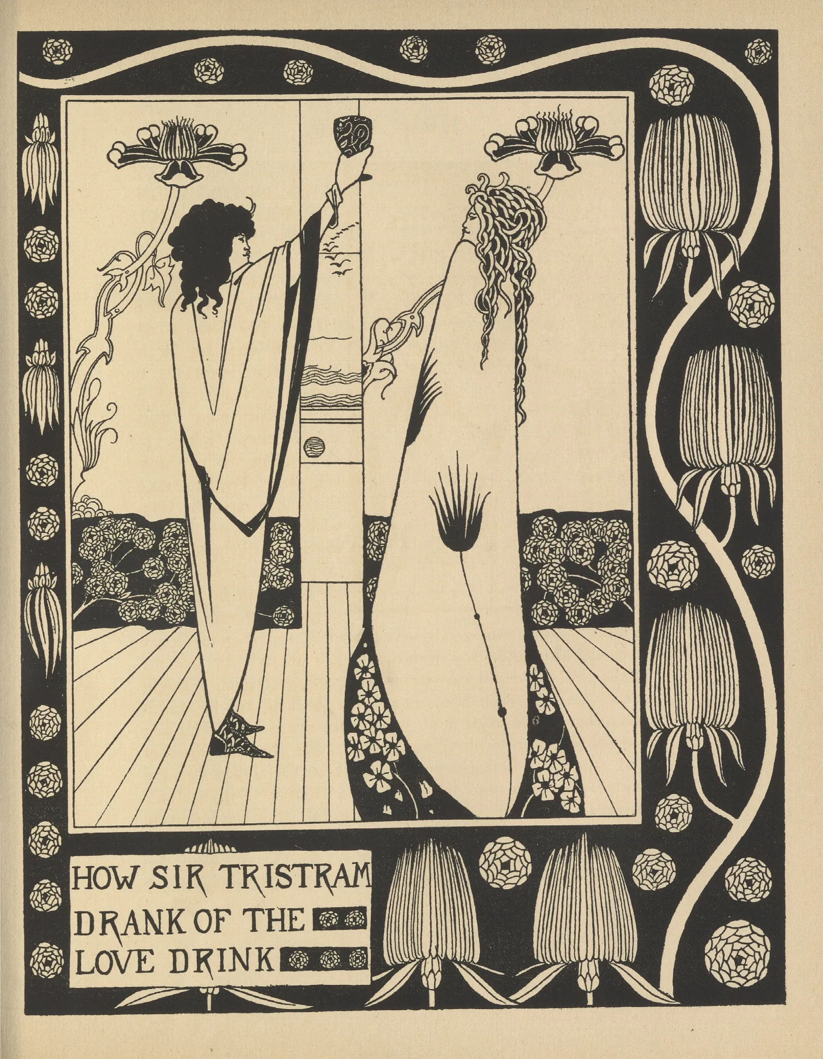 How Sir Tristram Drank The Love Drink Wall Art by Aubrey Vincent Beardsley - Canvas Print