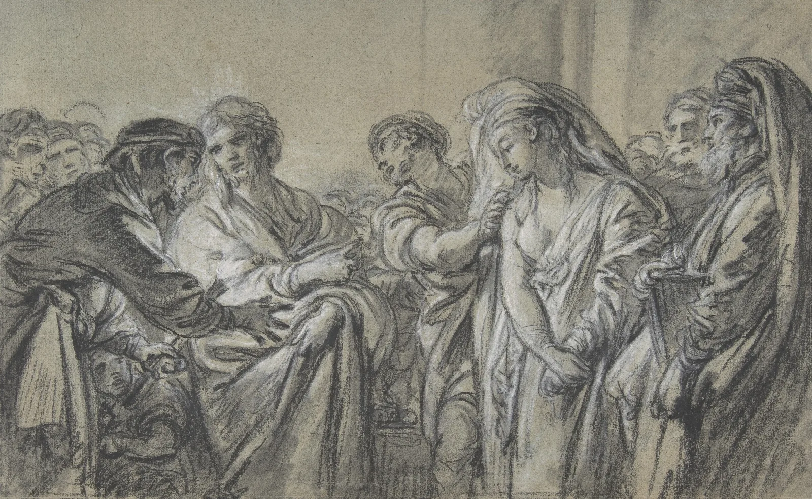 Christ And The Woman Taken In Adultery 7 Wall Art by François Boucher - Canvas Print