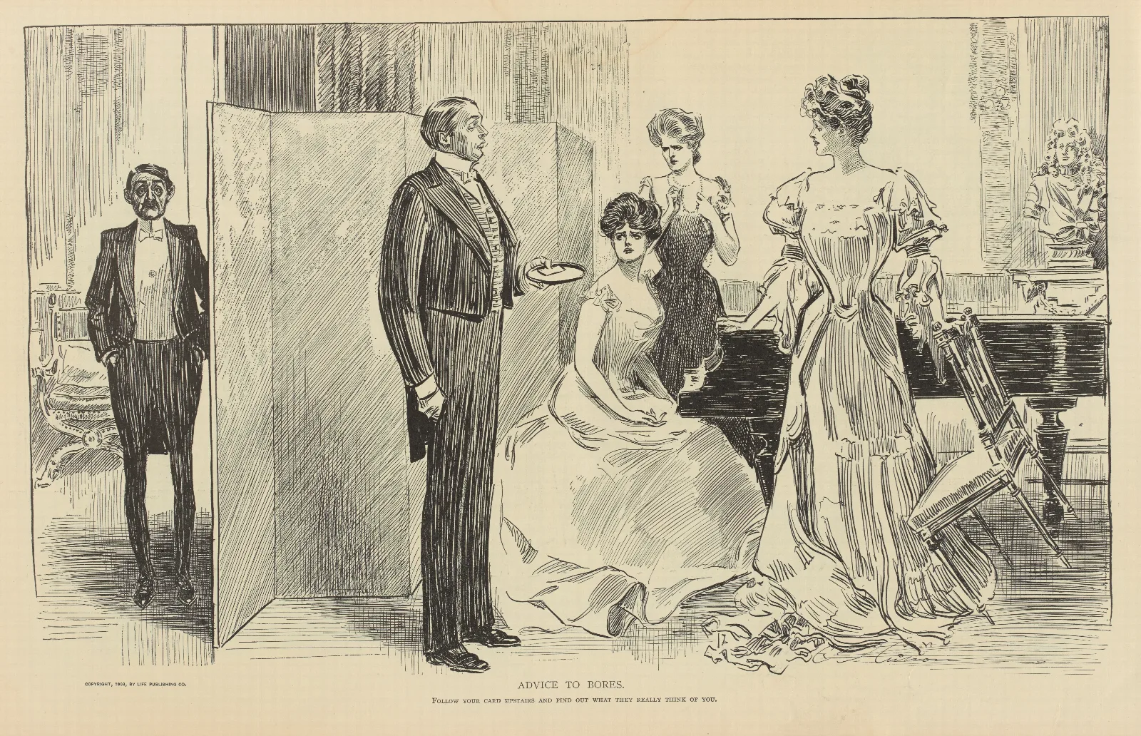 Advice To Bores Follow Your Card Upstairs Wall Art by Charles Dana Gibson - Canvas Print