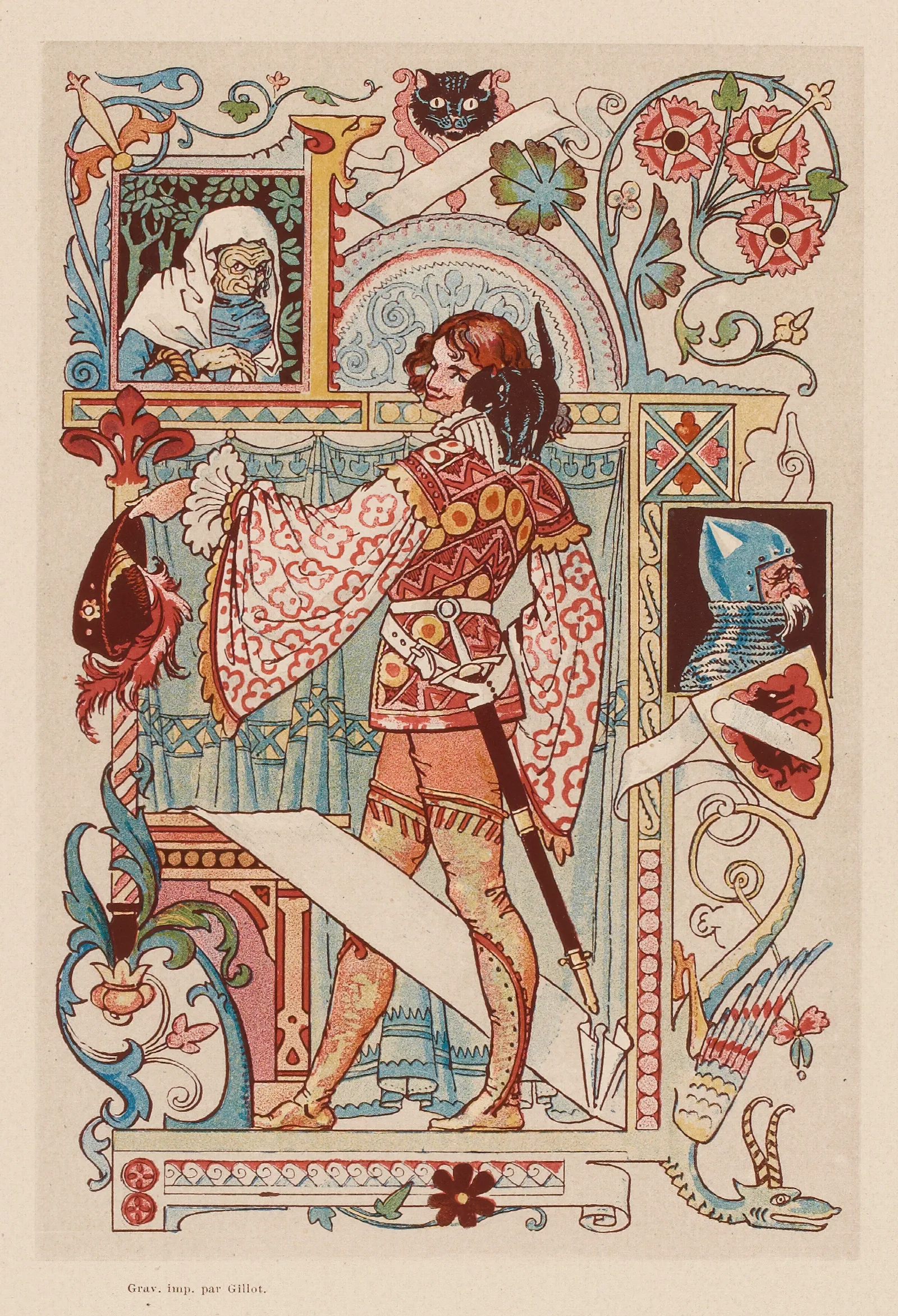 Chevalier Inscrit Dans Une Enluminure Wall Art by Eugène Grasset - Canvas Print