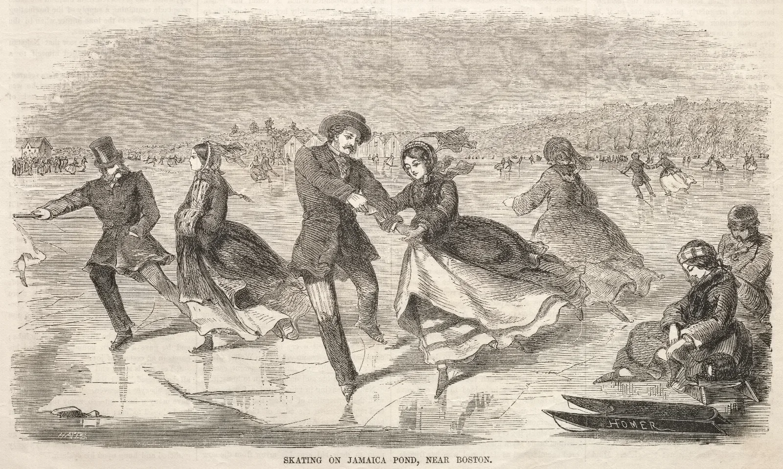 Skating On Jamaica Pond Near Boston Wall Art by Winslow Homer - Canvas Print