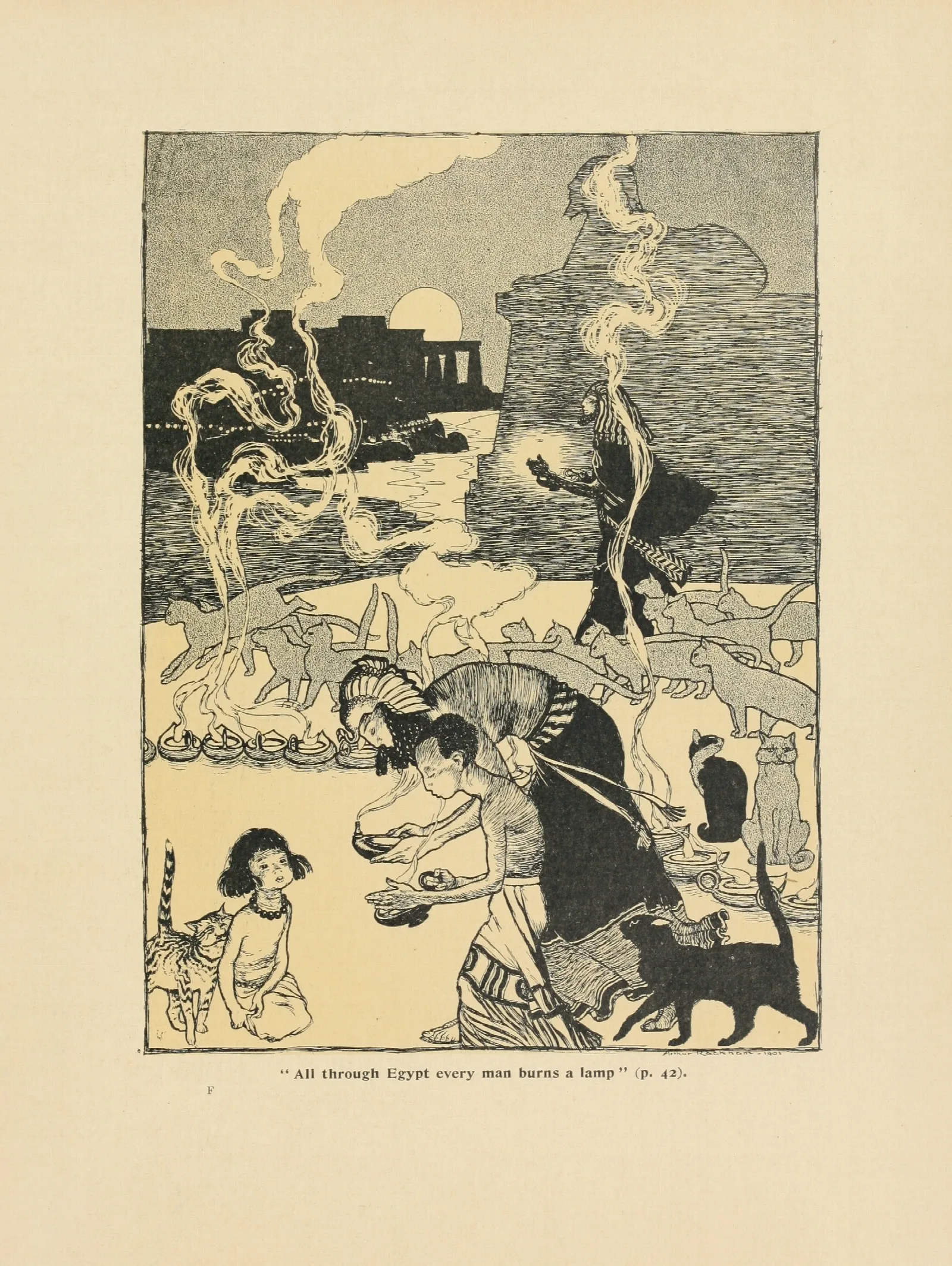 All Through Egypt Every Man Burns A Lamp 2 Wall Art by Arthur Rackham - Canvas Print