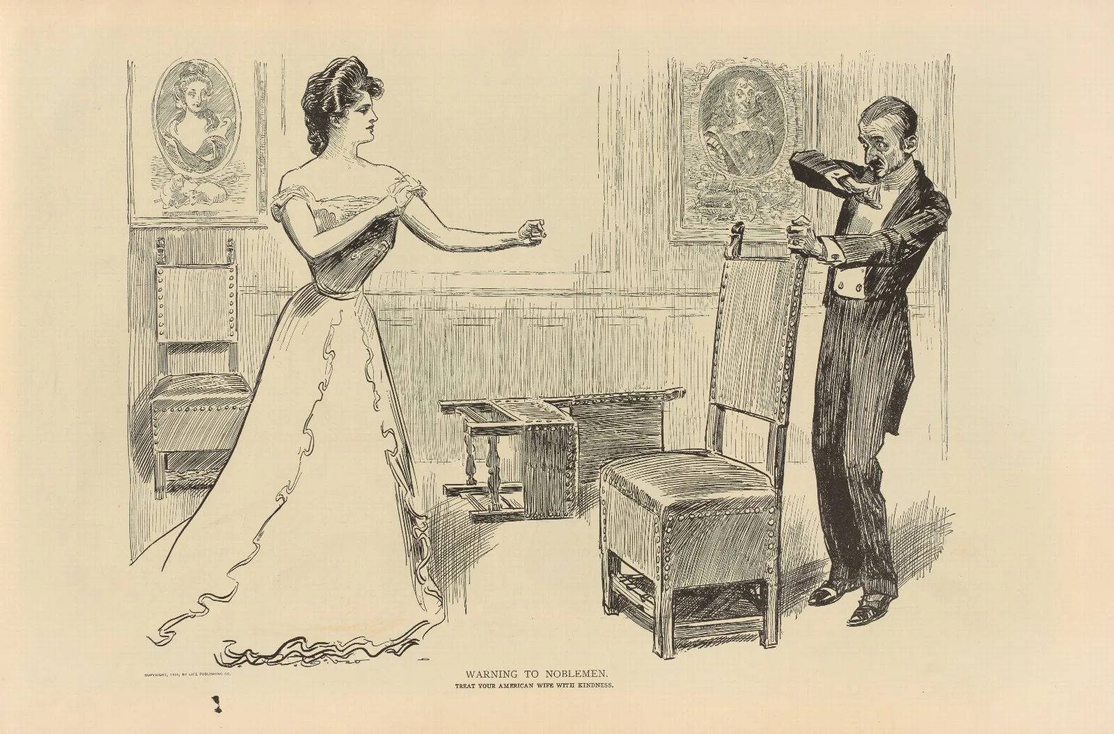 Warning To Noblemen Treat Your American Wife With Kindness Wall Art by Charles Dana Gibson - Canvas Print