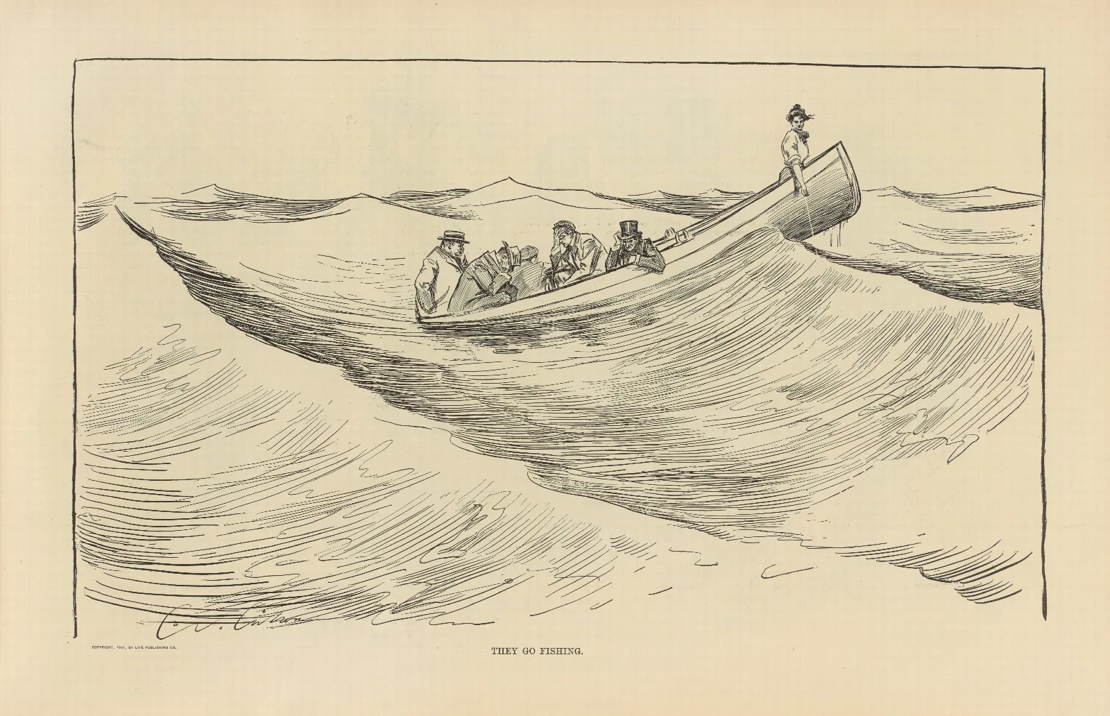 They Go Fishing Wall Art by Charles Dana Gibson - Canvas Print