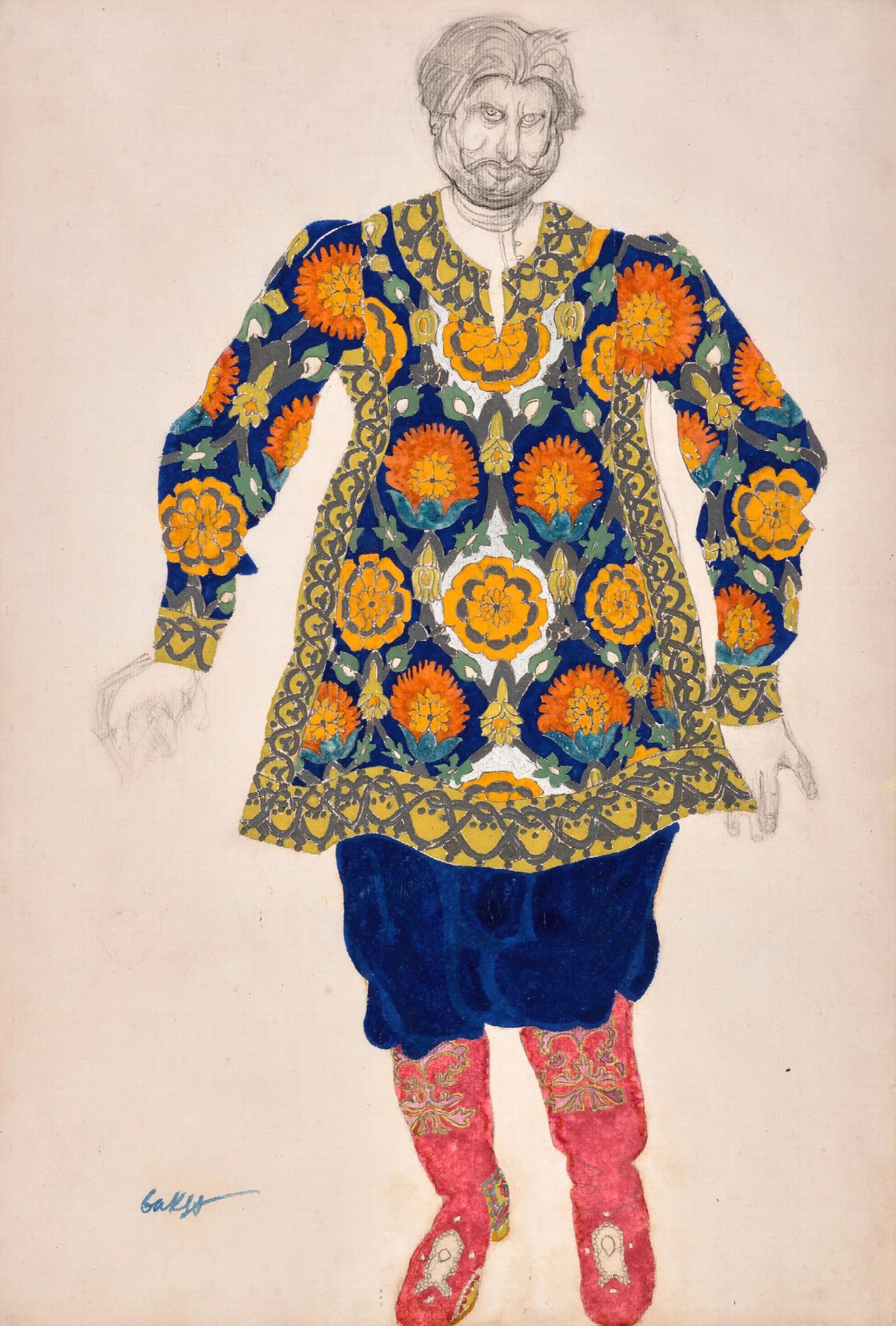 Costume Design For Sadko Man With Embroidered Shirt And Red Boots Wall Art by Léon Bakst - Canvas Print