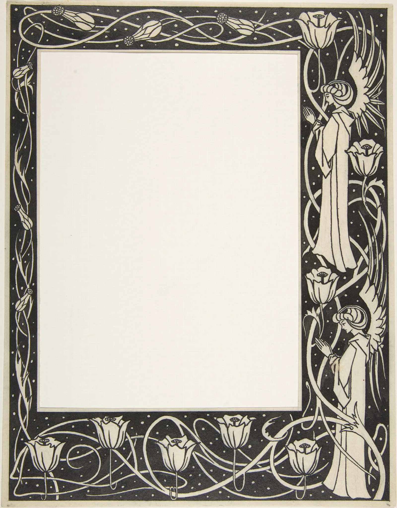 Praying Angels And Poppies Border Design For Thomas Malory Le Morte Darthur Wall Art by Aubrey Vincent Beardsley - Canvas Print