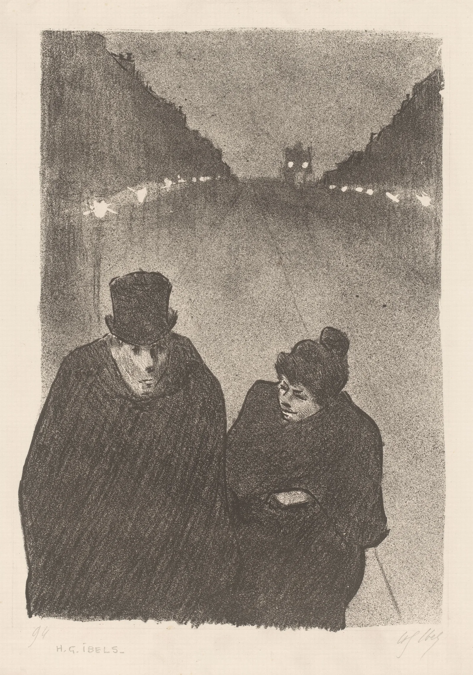 Man And Woman On The Street At Night Wall Art by Henri-Gabriel Ibels - Canvas Print