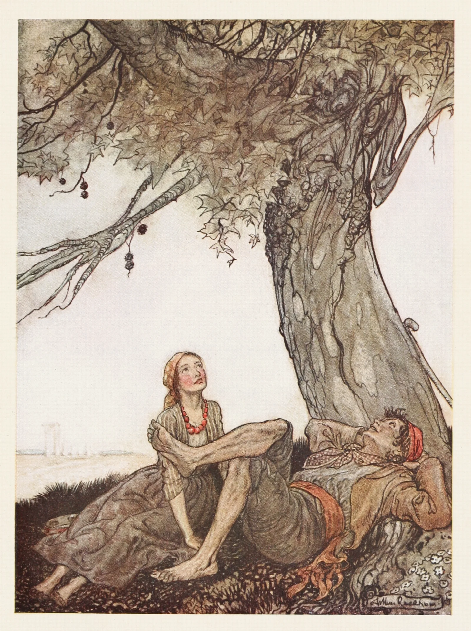 The Travellers And The Plane Tree Wall Art by Arthur Rackham - Canvas Print