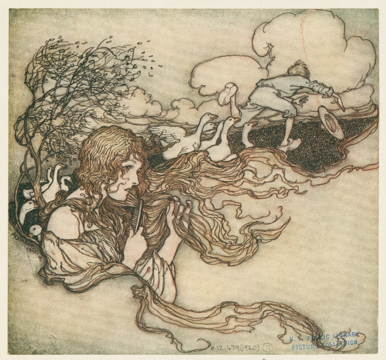 Blow Blow Little Breeze And Conrads Hat Seize Wall Art by Arthur Rackham - Canvas Print