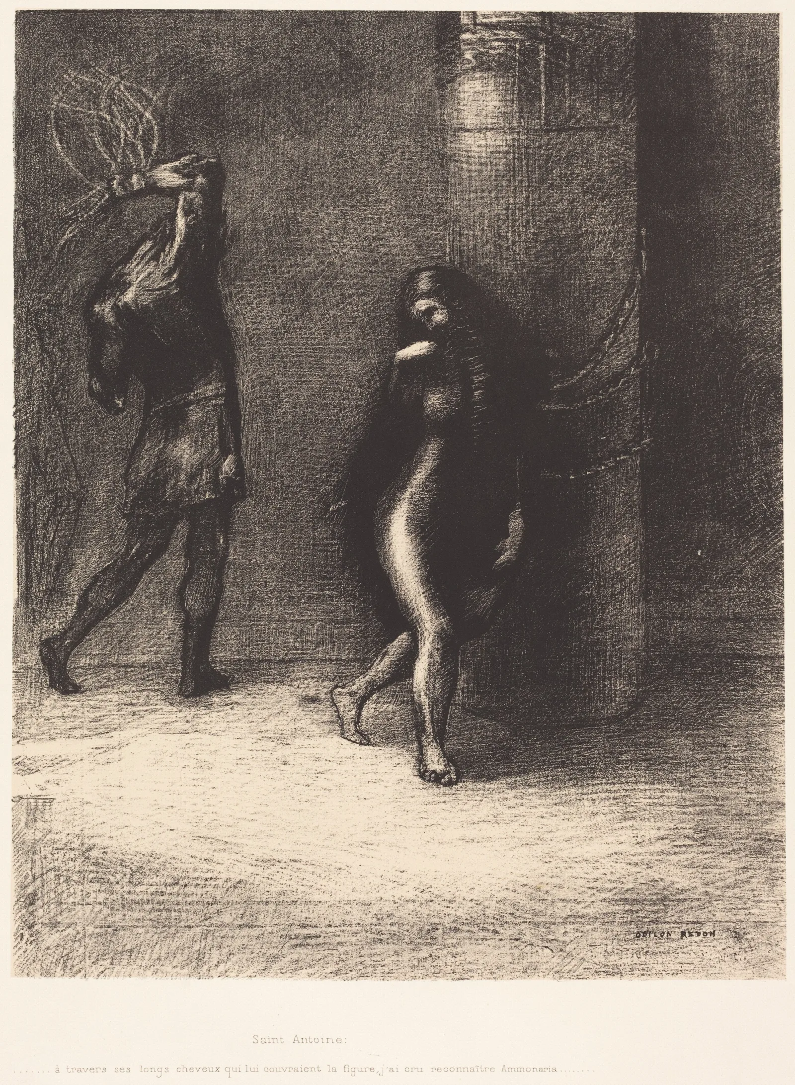 Saint Antoine A Travers Ses Longs Cheveux Qui Lui Couvraient La Figure Jai Cru Reconnaitre Ammonaria Wall Art by Odilon Redon - Canvas Print