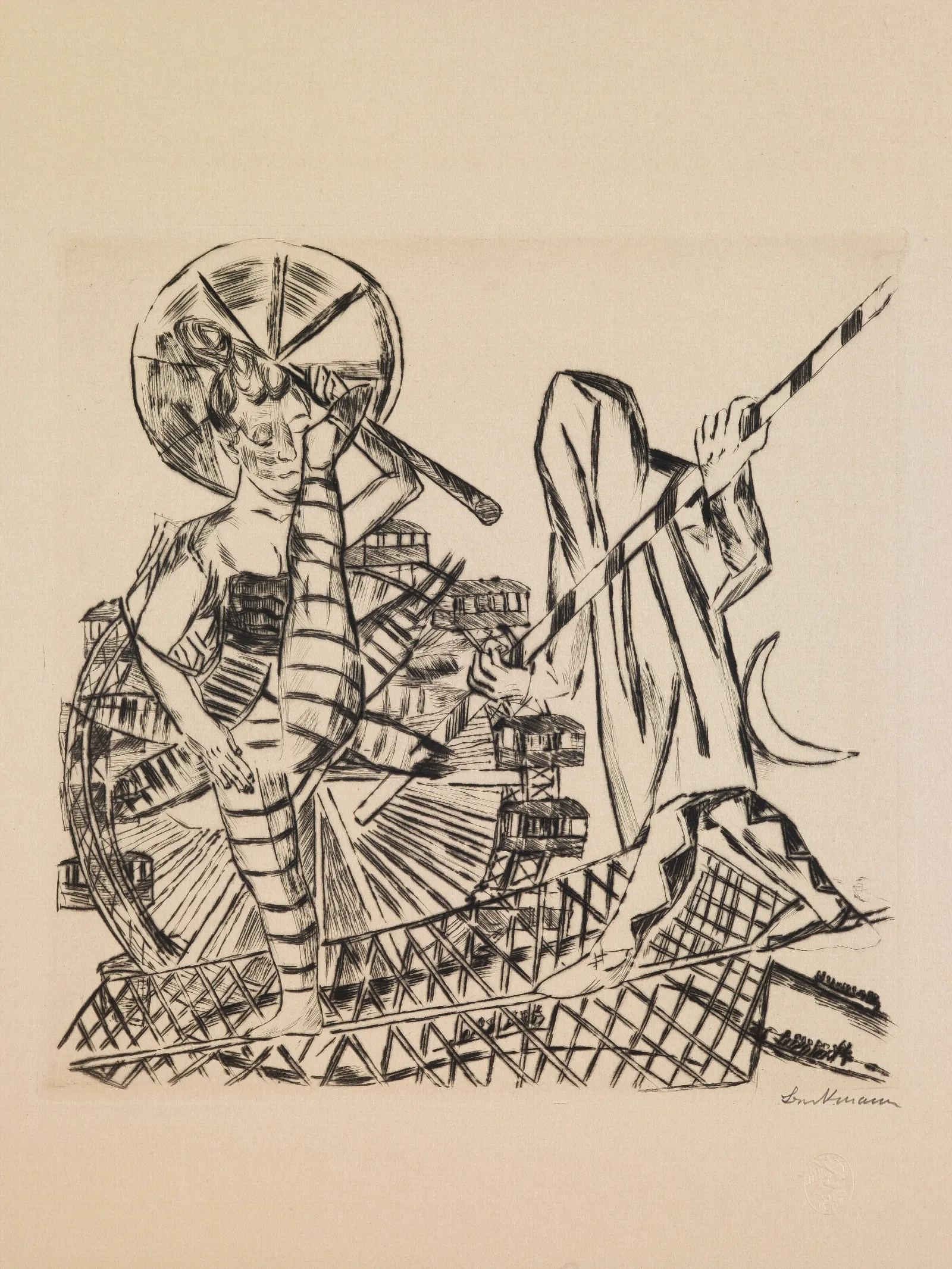 The Tight Rope Walkers Plate 8 From The Portfolio The Annual Fair Wall Art by Max Beckmann - Canvas Print
