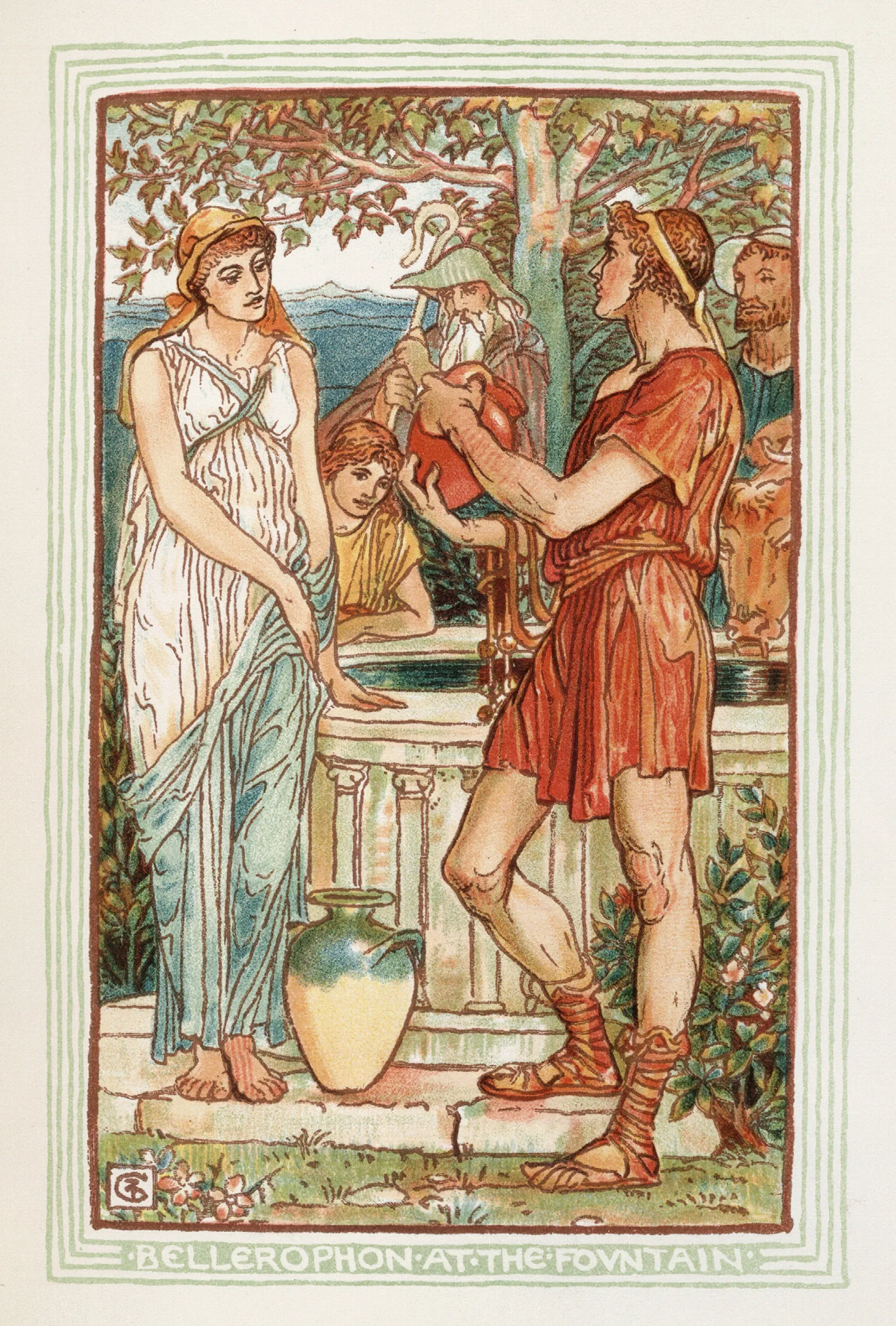 Bellerophon At The Fountain Wall Art by Walter Crane - Canvas Print