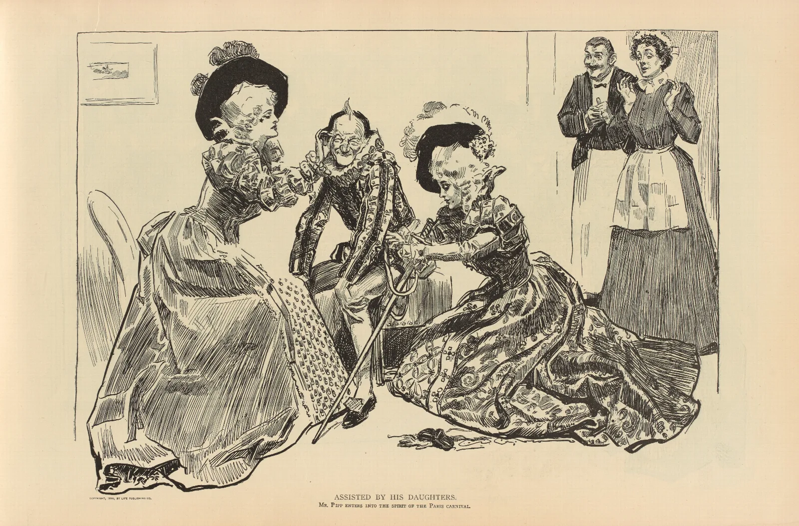 Assisted By His Daughters Wall Art by Charles Dana Gibson - Canvas Print